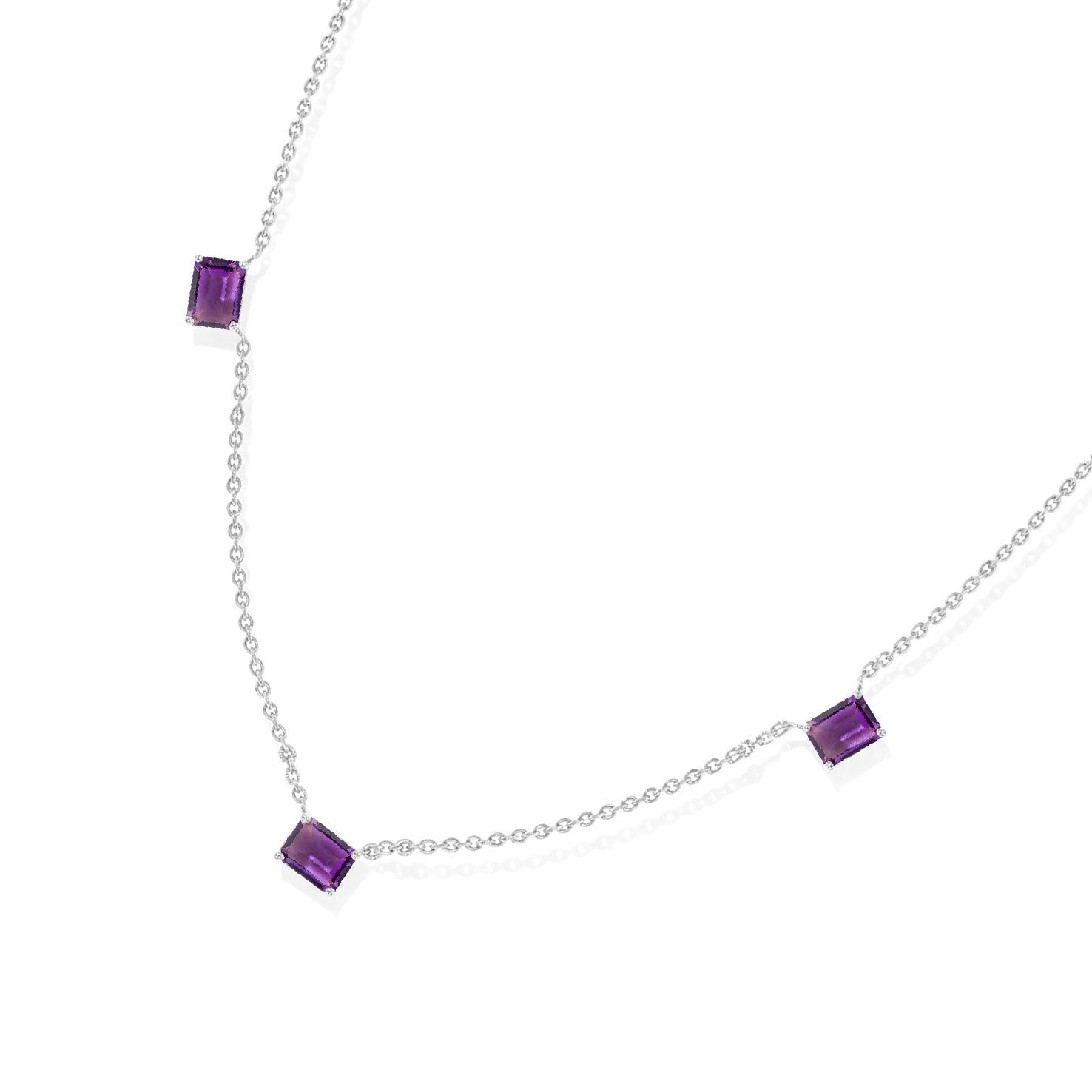 Handmade AAA Amethyst minimalist station necklace in Sterling Silver.
