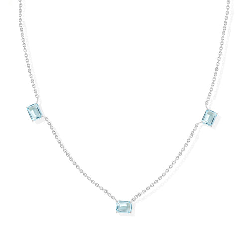 Aquamarine Octagon Station Necklace in Yellow Gold Filled and Sterling Silver