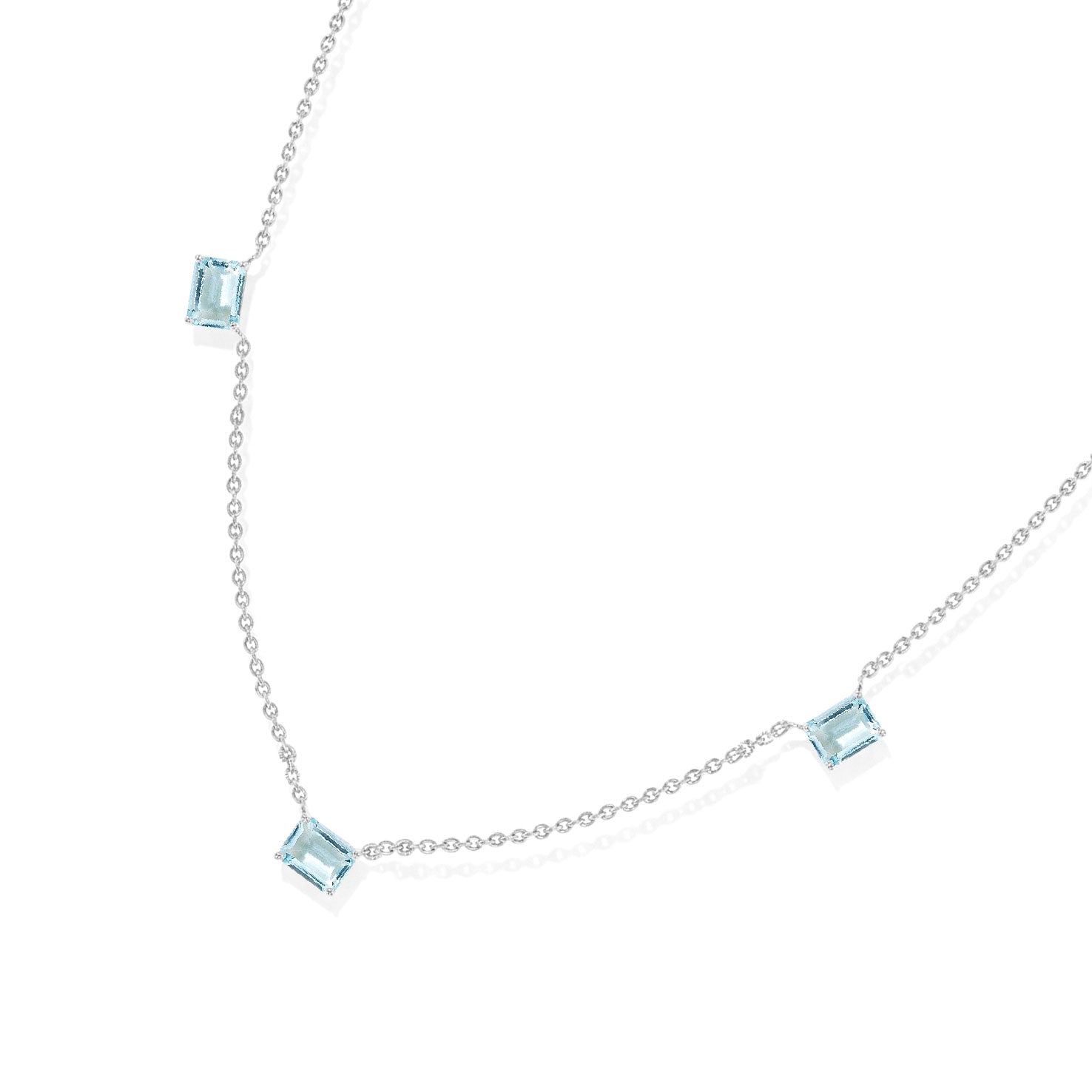 Handmade AAA Aquamarine minimalist station necklace in Sterling Silver.
