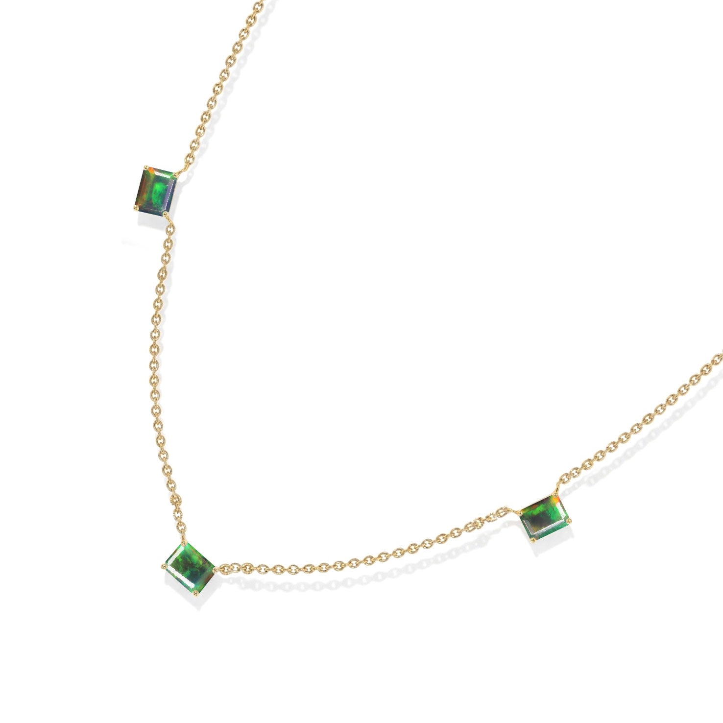 AAA Black Opal Three Stone Station Necklace, perfect October birthstone gift."