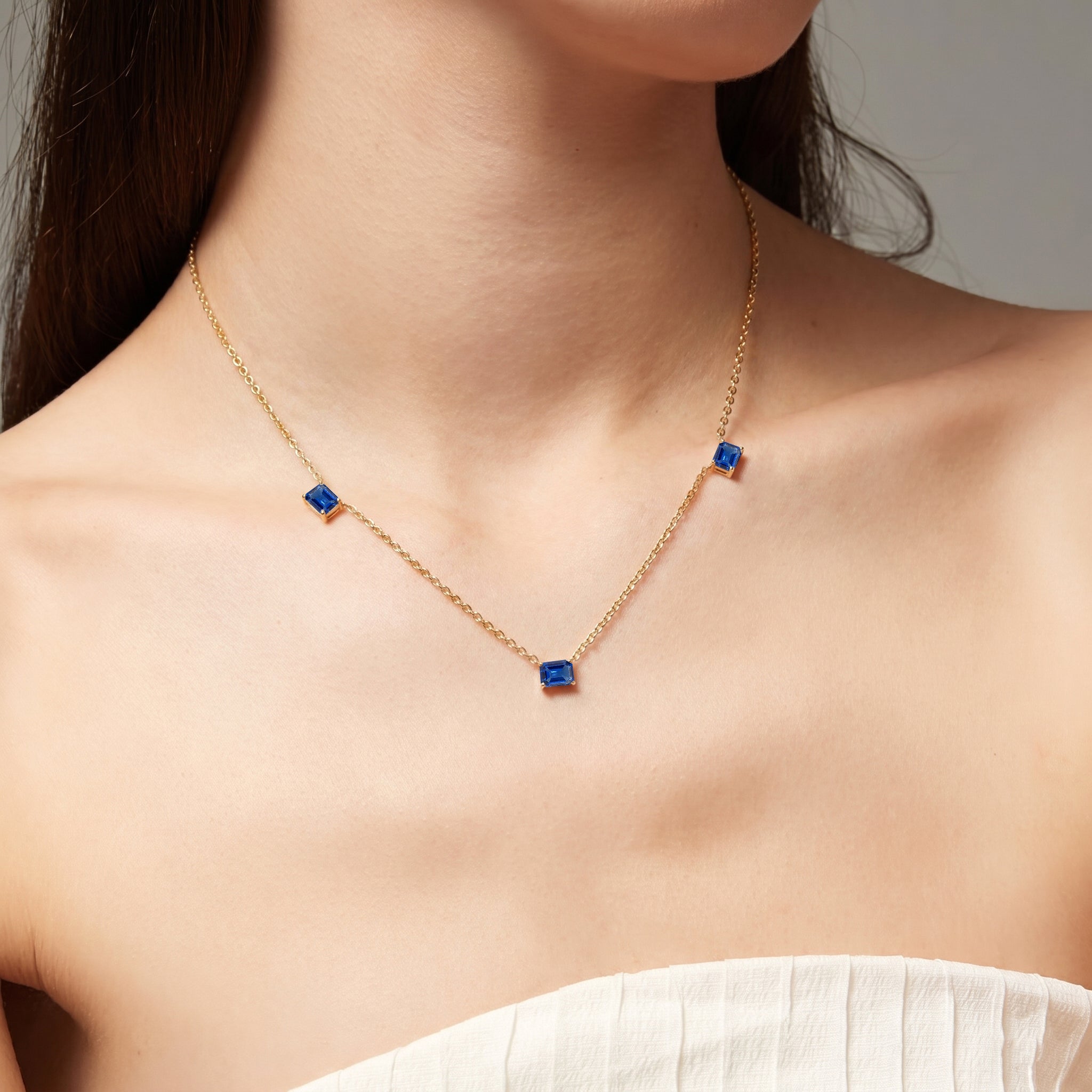 Minimalist AAA Blue Sapphire gemstone necklace for layering and everyday wear.
