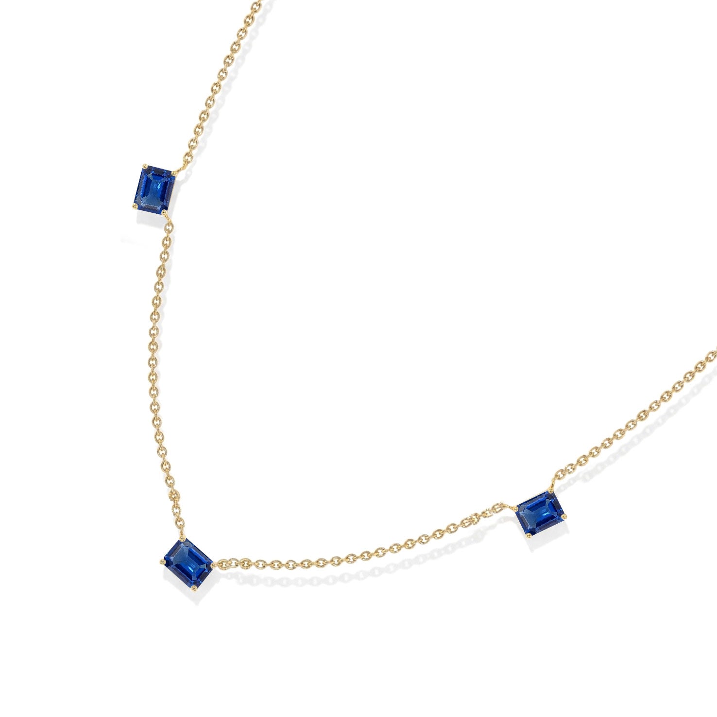 Elegant Blue Sapphire station necklace perfect for everyday styling.
