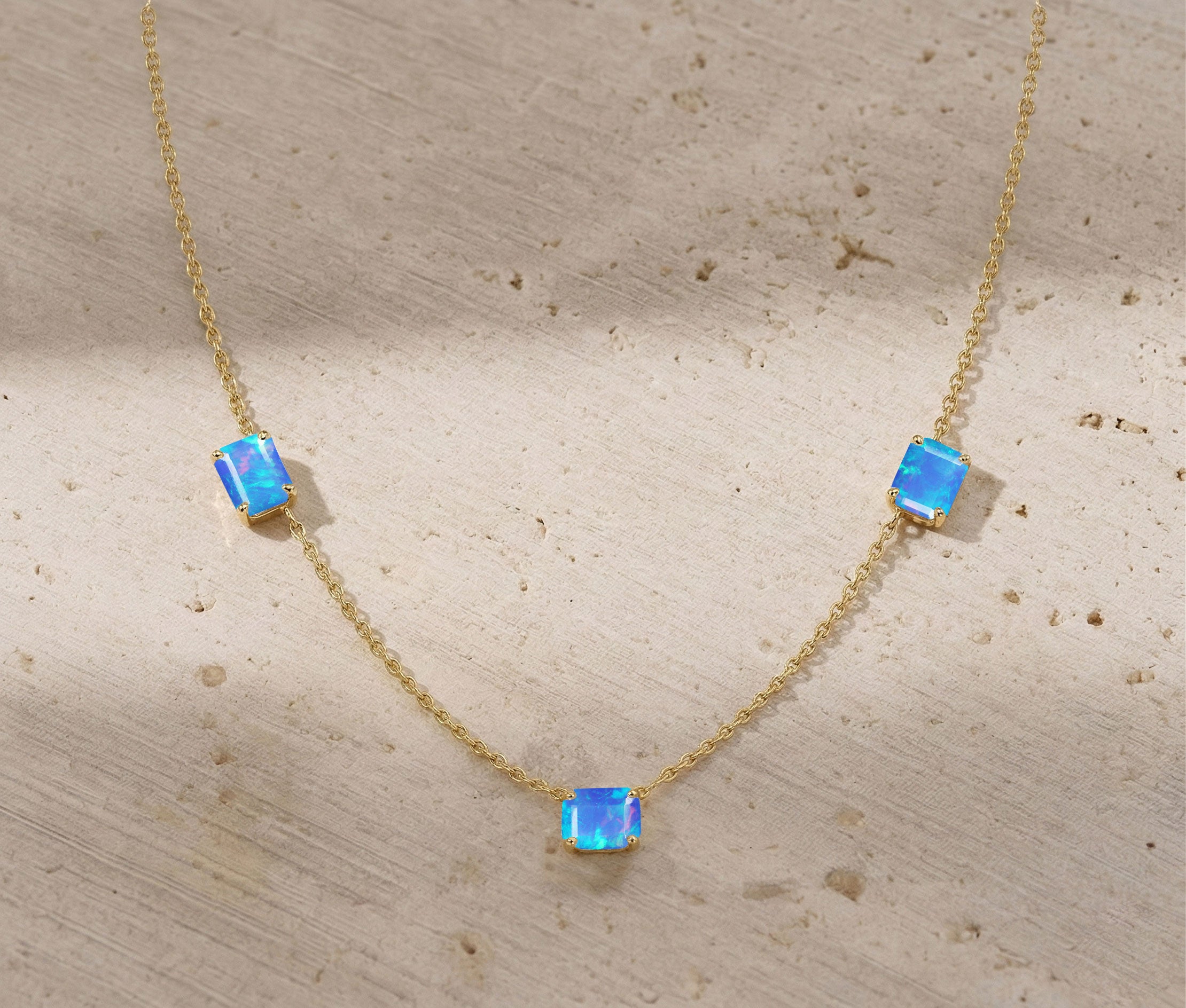 Minimalist AAA Blue Opal gemstone necklace for layering and everyday wear.

