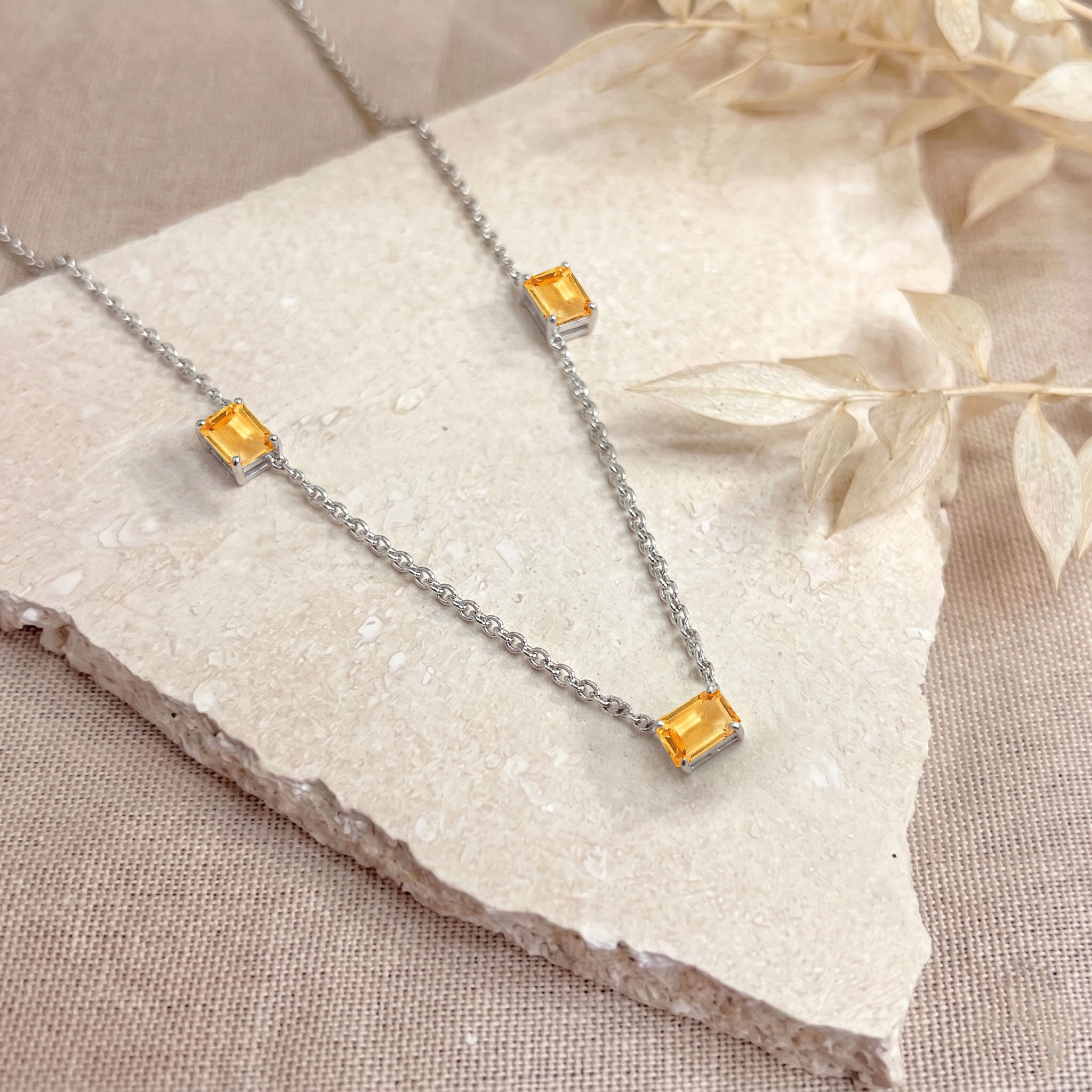 Handmade AAA Natural Citrine minimalist station necklace in Sterling Silver.

