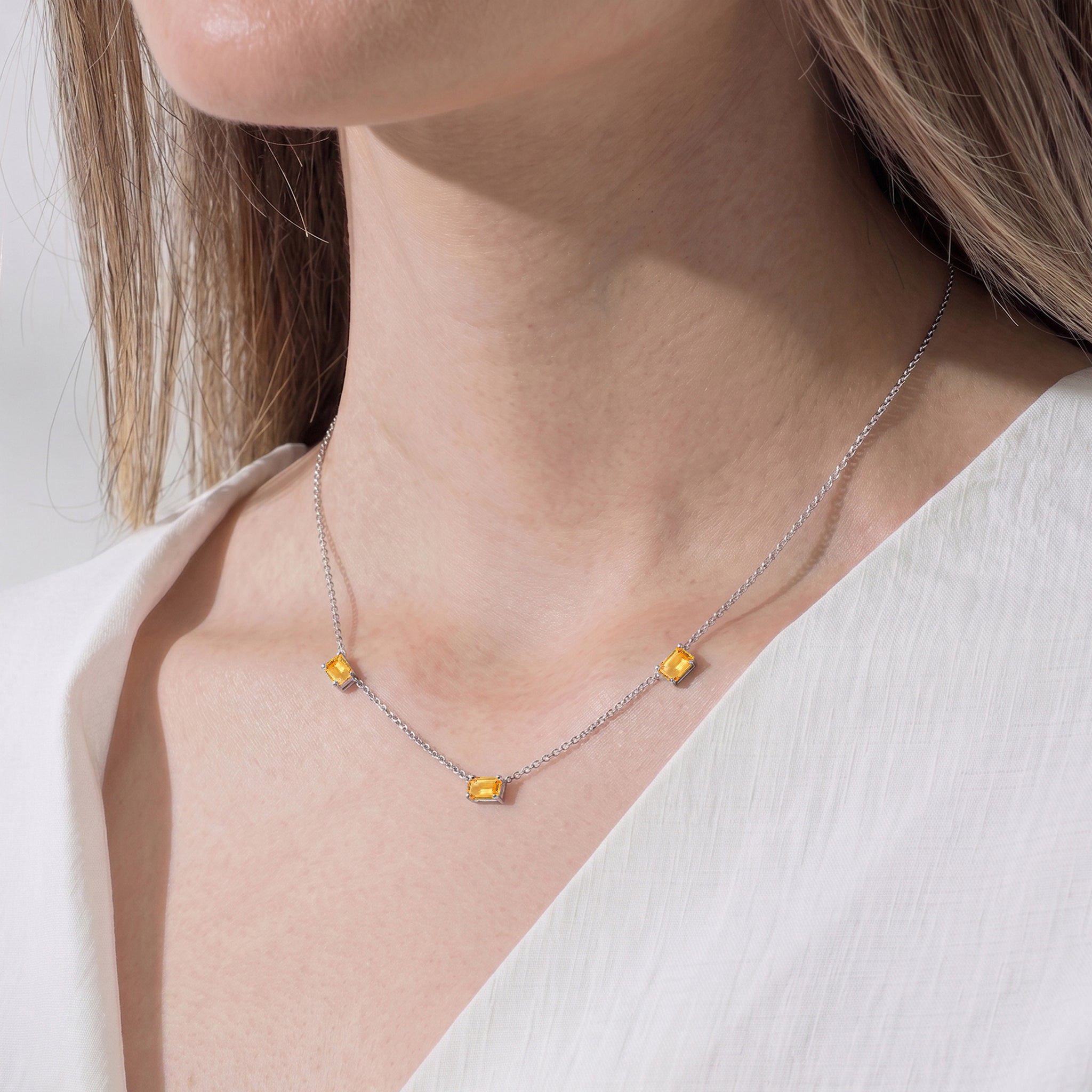 Rose Gold Filled AAA Natural Citrine Three Stone Station Necklace.
