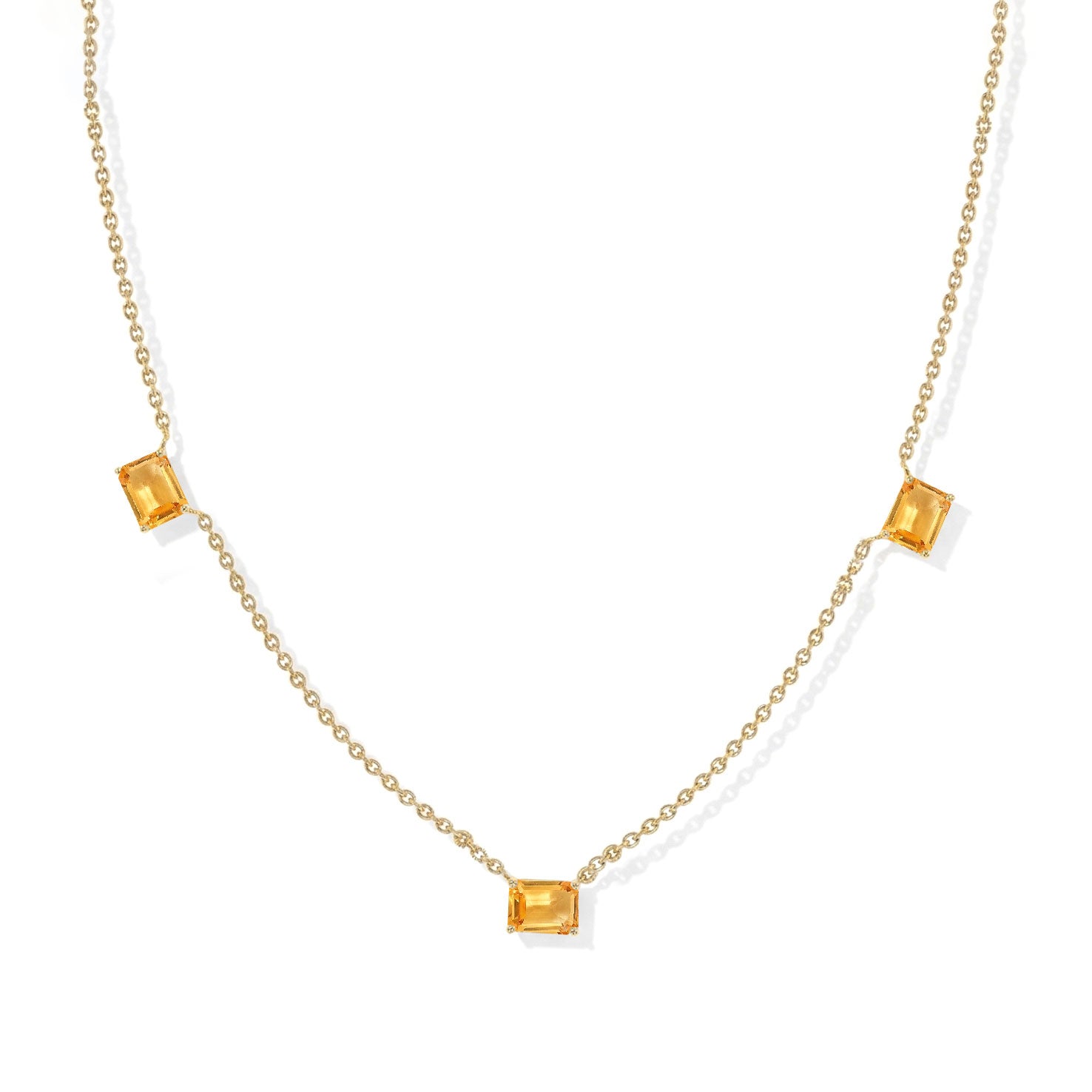Sterling Silver Natural Citrine station necklace with genuine octagon-cut gemstones.
