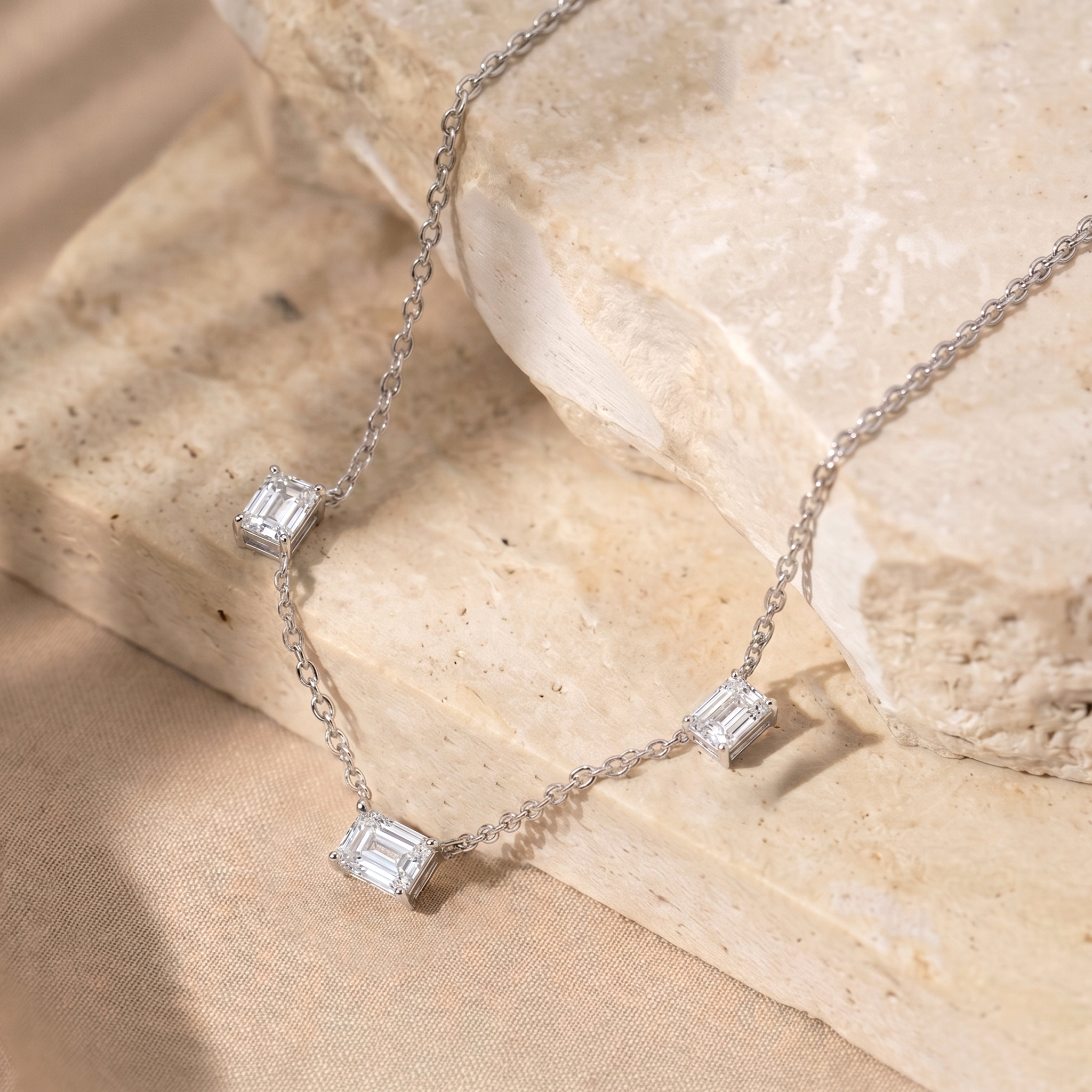 Elegant Moissanite gemstone necklace for weddings and bridal wear.
