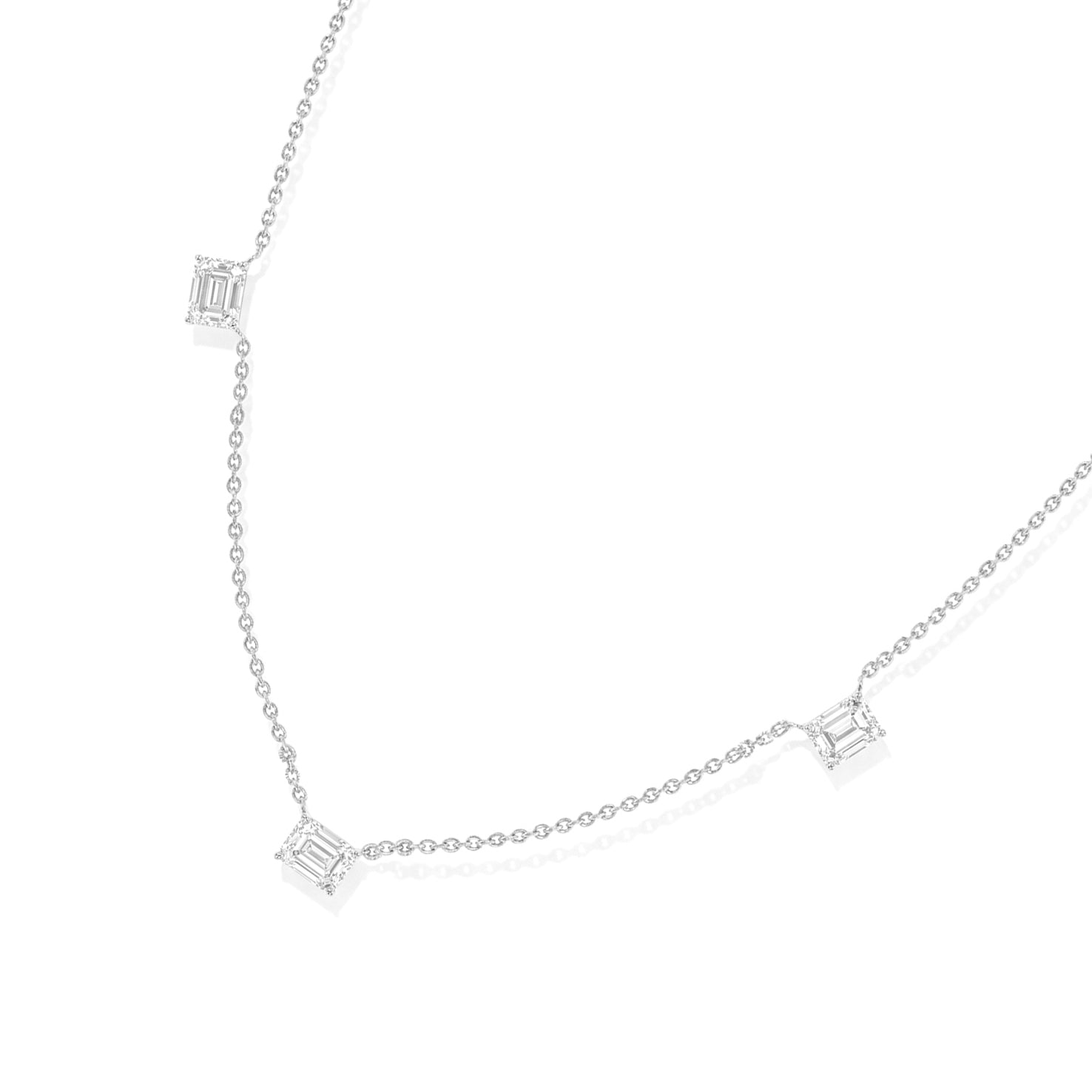 Dainty three stone Moissanite necklace in 925 Sterling Silver for weddings and everyday wear
