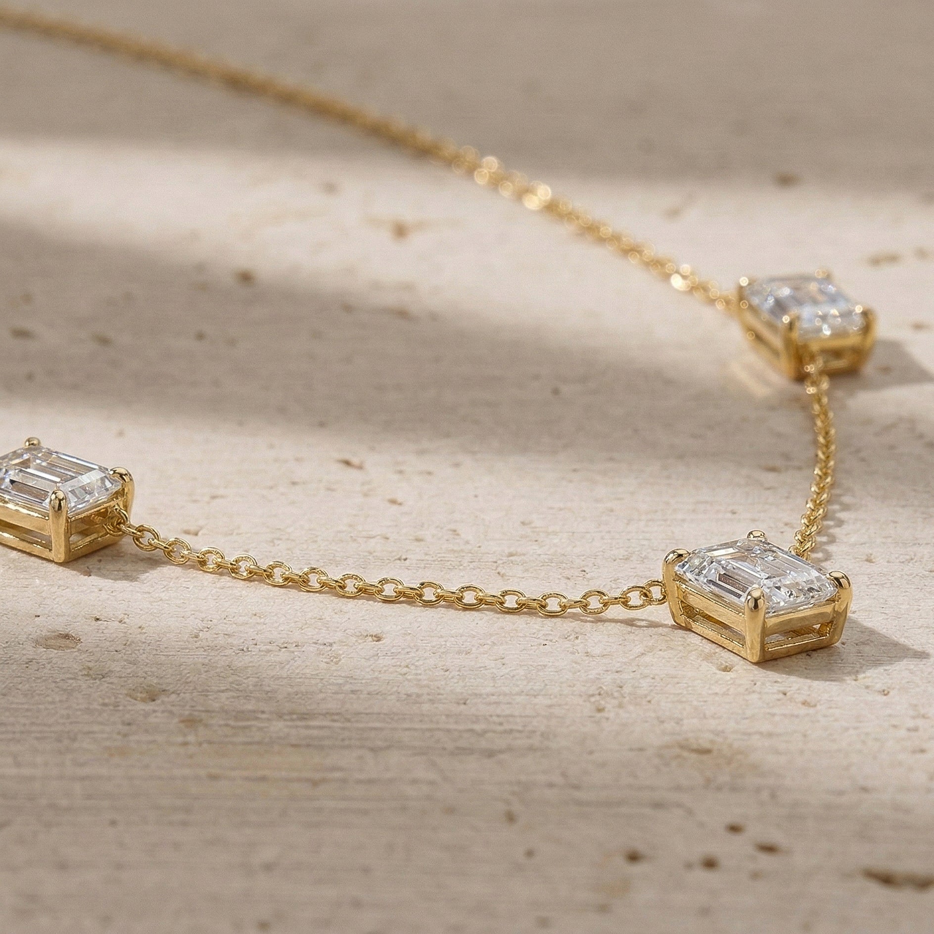 Three stone Moissanite necklace with exceptional brilliance.
