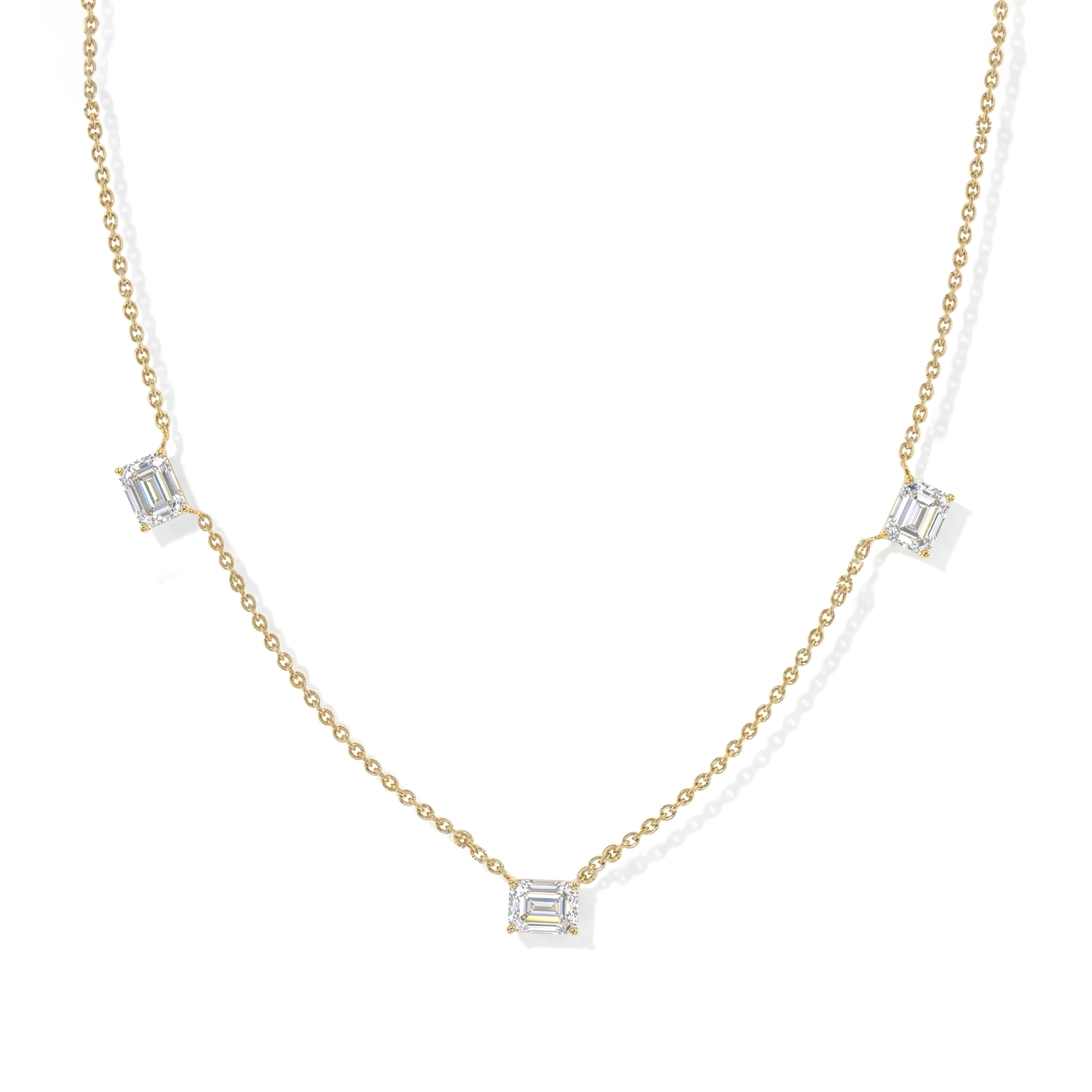 Fine jewelry Moissanite three stone necklace in 925 Sterling Silver with octagon-cut stones
