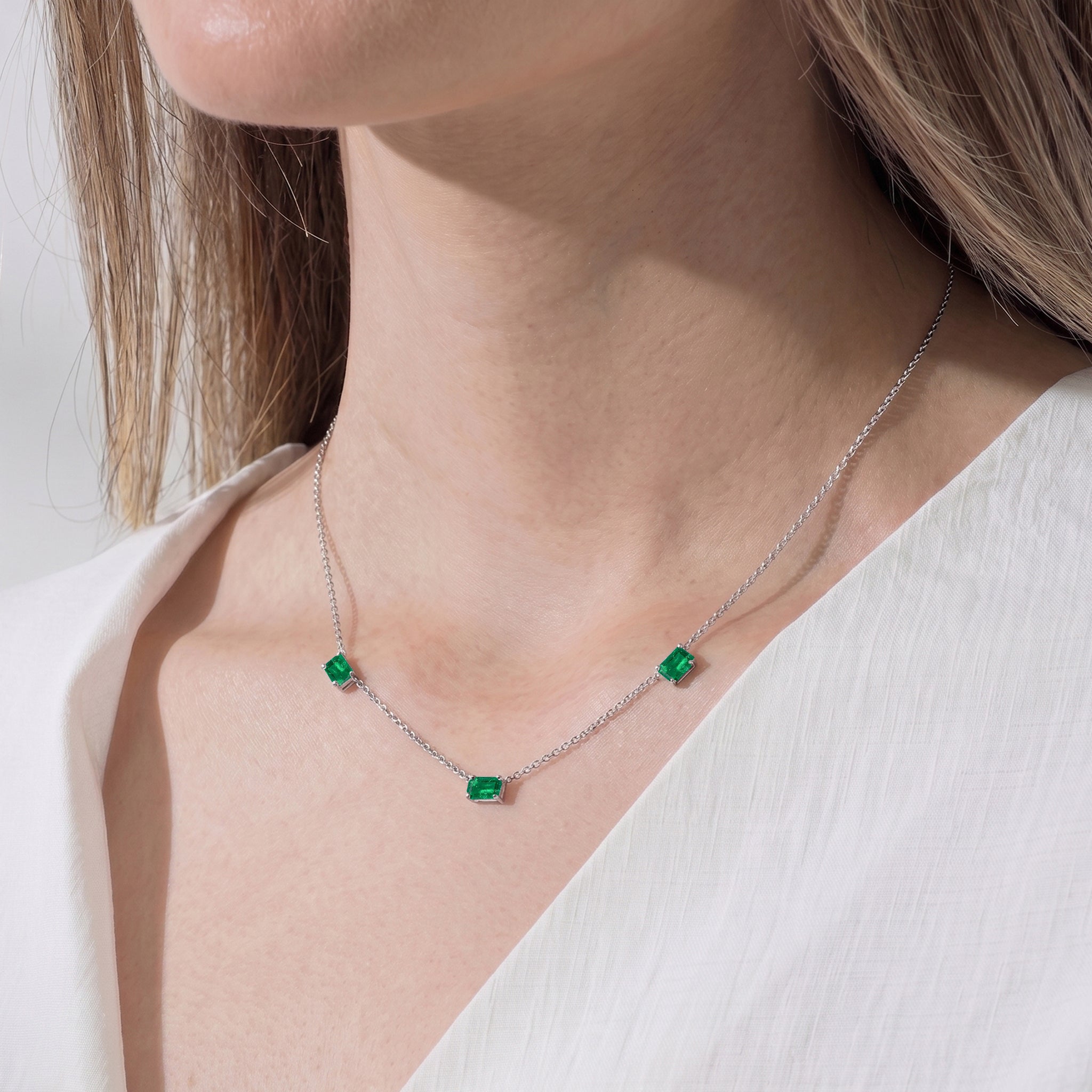 Elegant Emerald station necklace for everyday styling.
