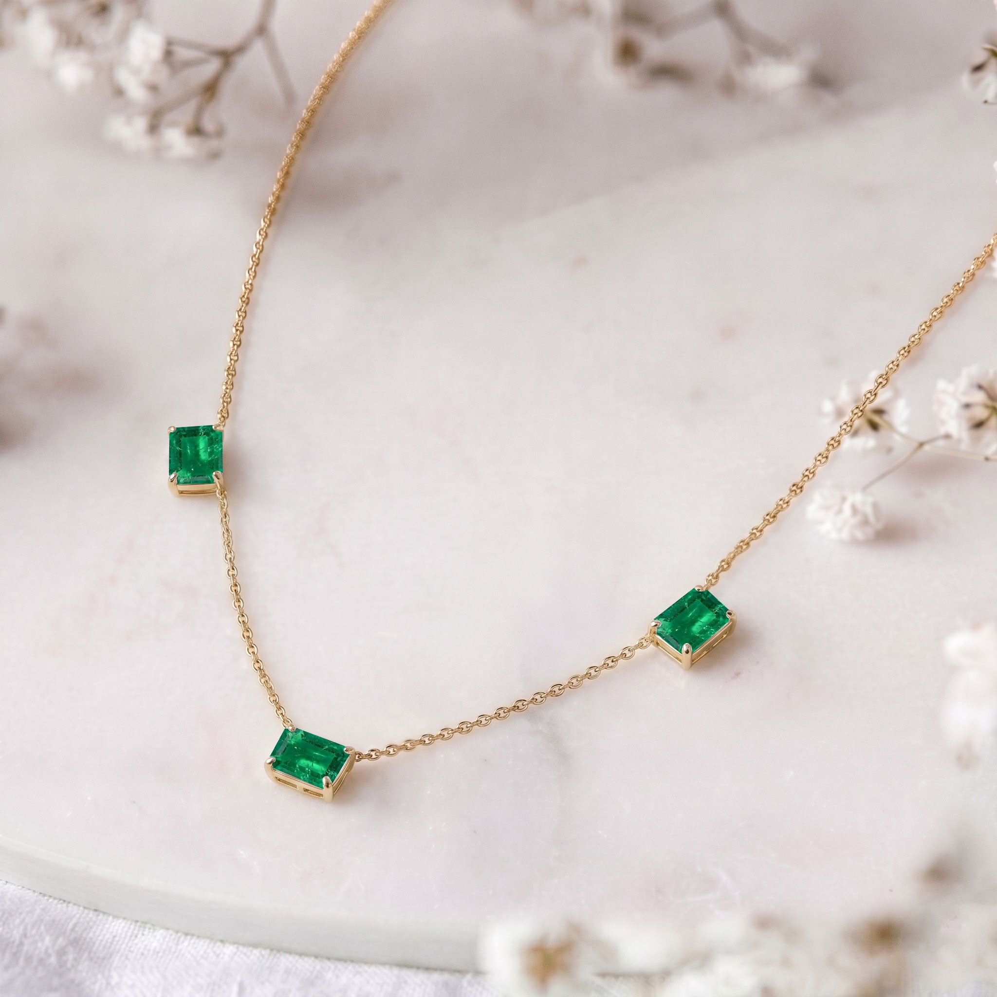 Handmade AAA Emerald minimalist station necklace in Sterling Silver.
