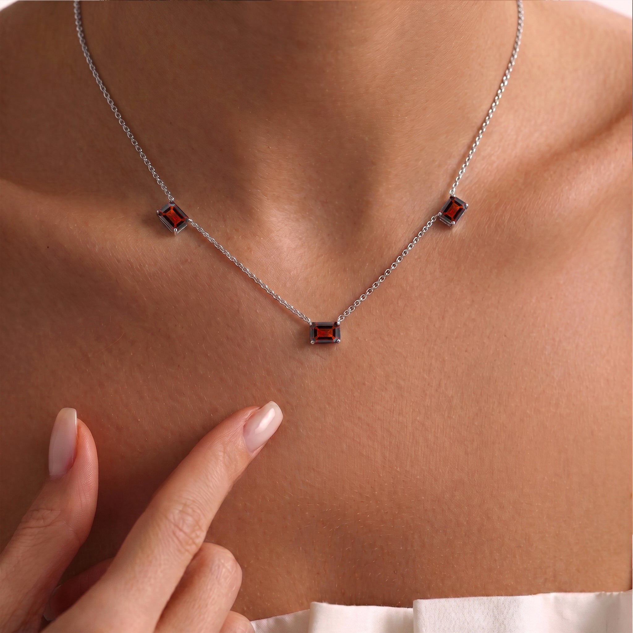 January birthstone Garnet necklace handcrafted in Sterling Silver.

