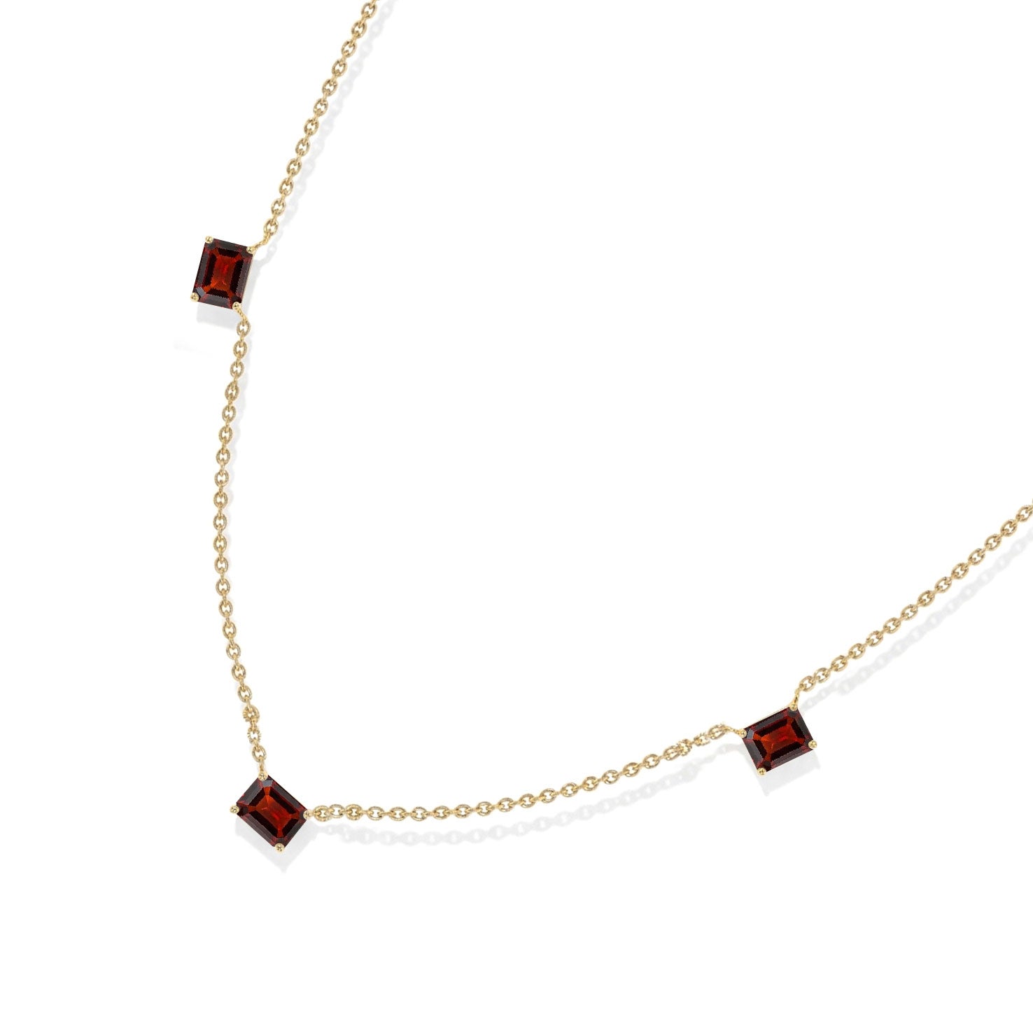 AAA Garnet Three Stone Station Necklace, perfect January birthstone gift"