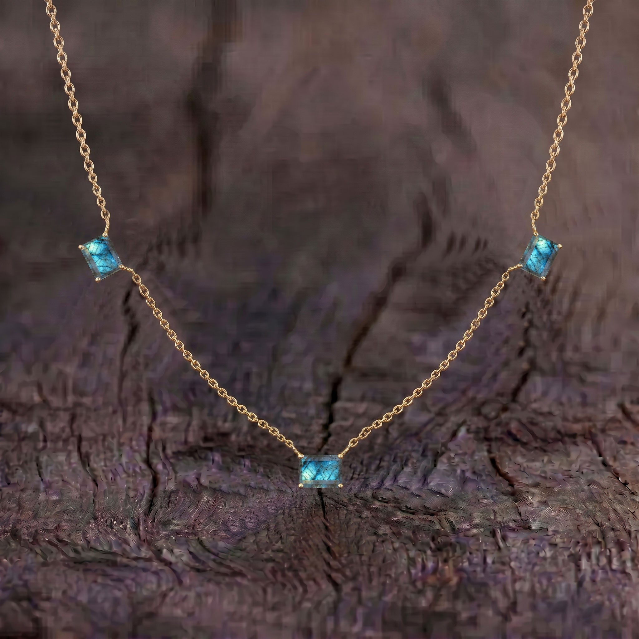 Labradorite necklace handcrafted in Sterling Silver with blue flash gemstones.
