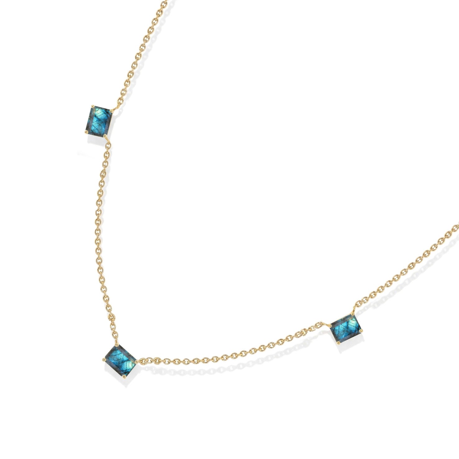 Sterling Silver Labradorite station necklace with genuine octagon-cut gemstones.
