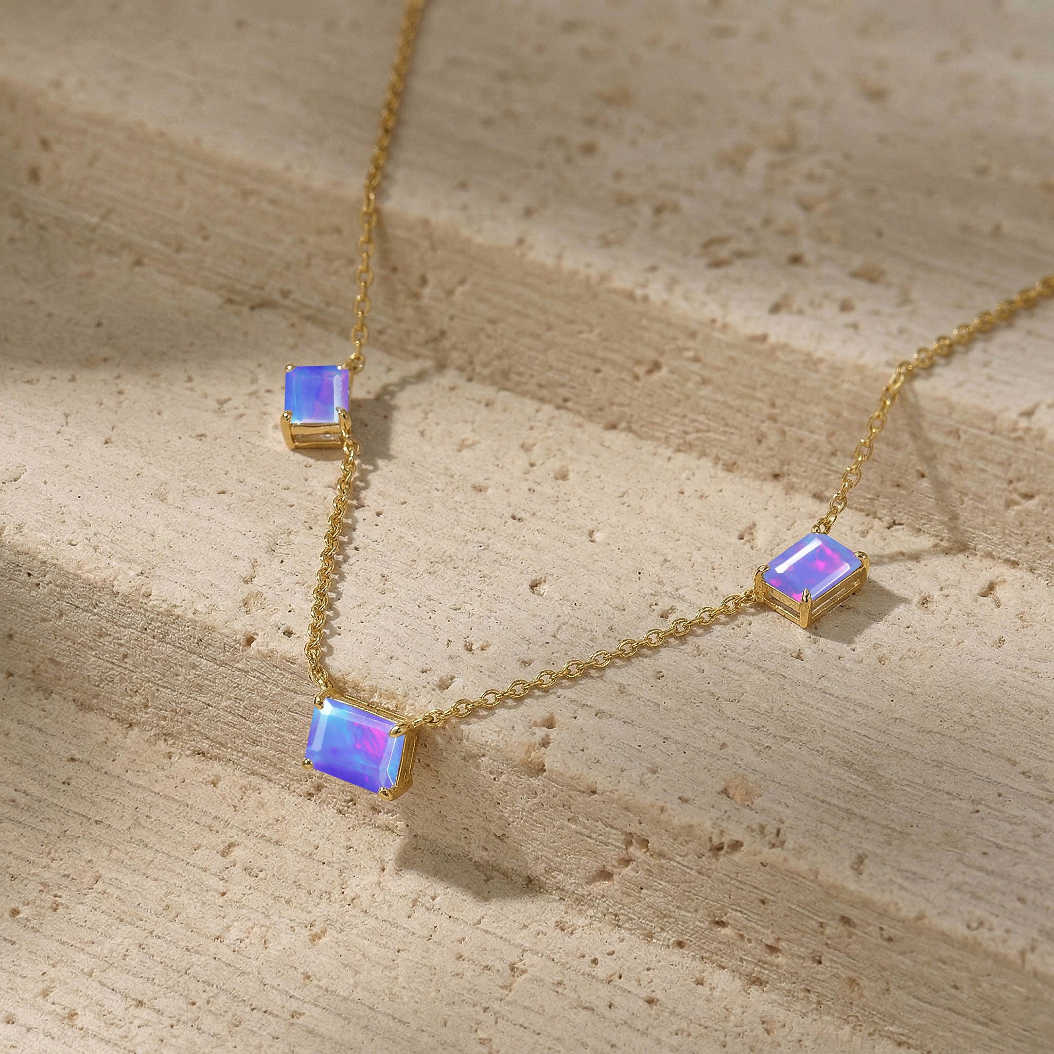 Handmade AAA Natural Lavender Opal station necklace for women.
