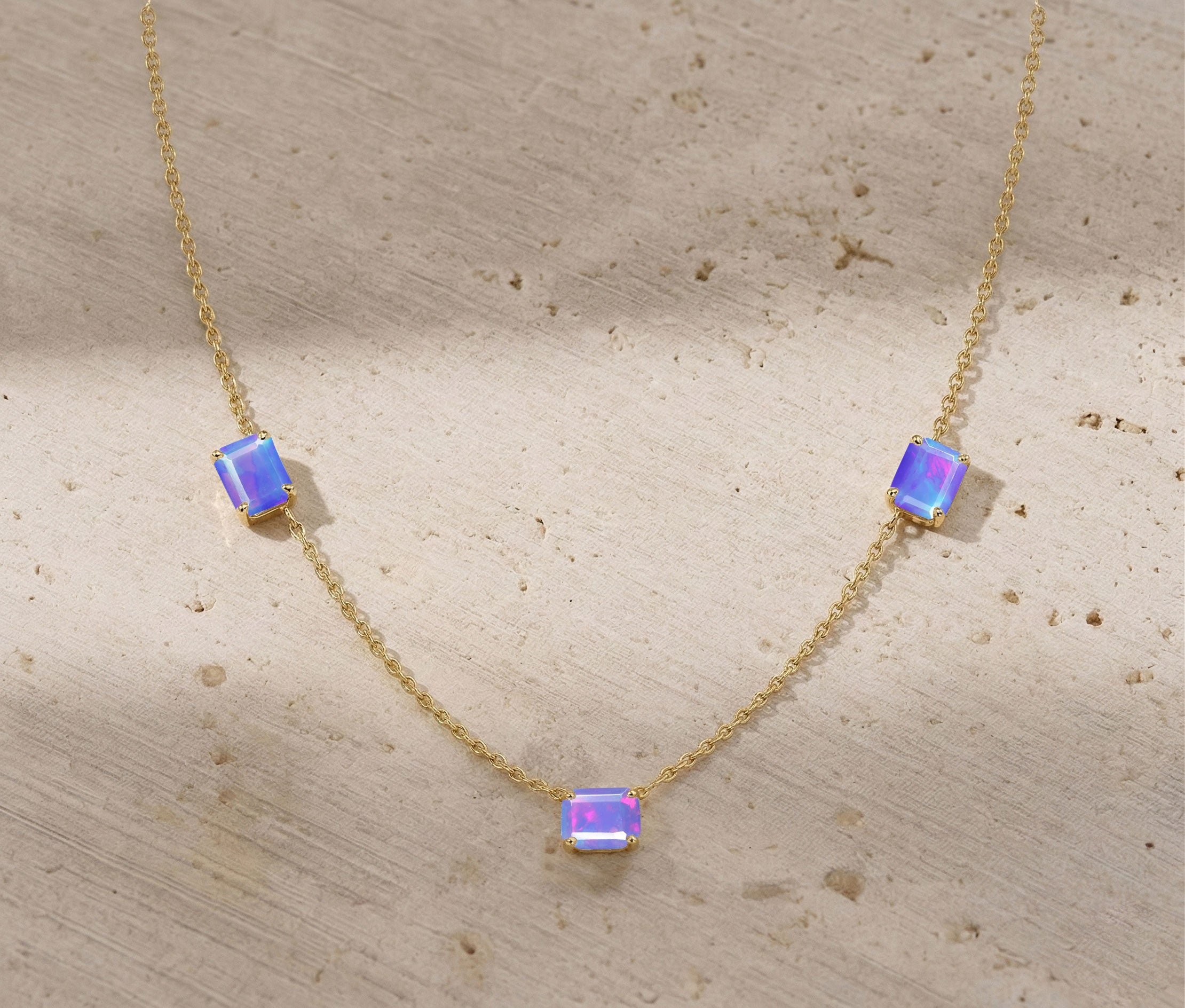 Dainty Natural Lavender Opal necklace with 16-inch chain and extender.
