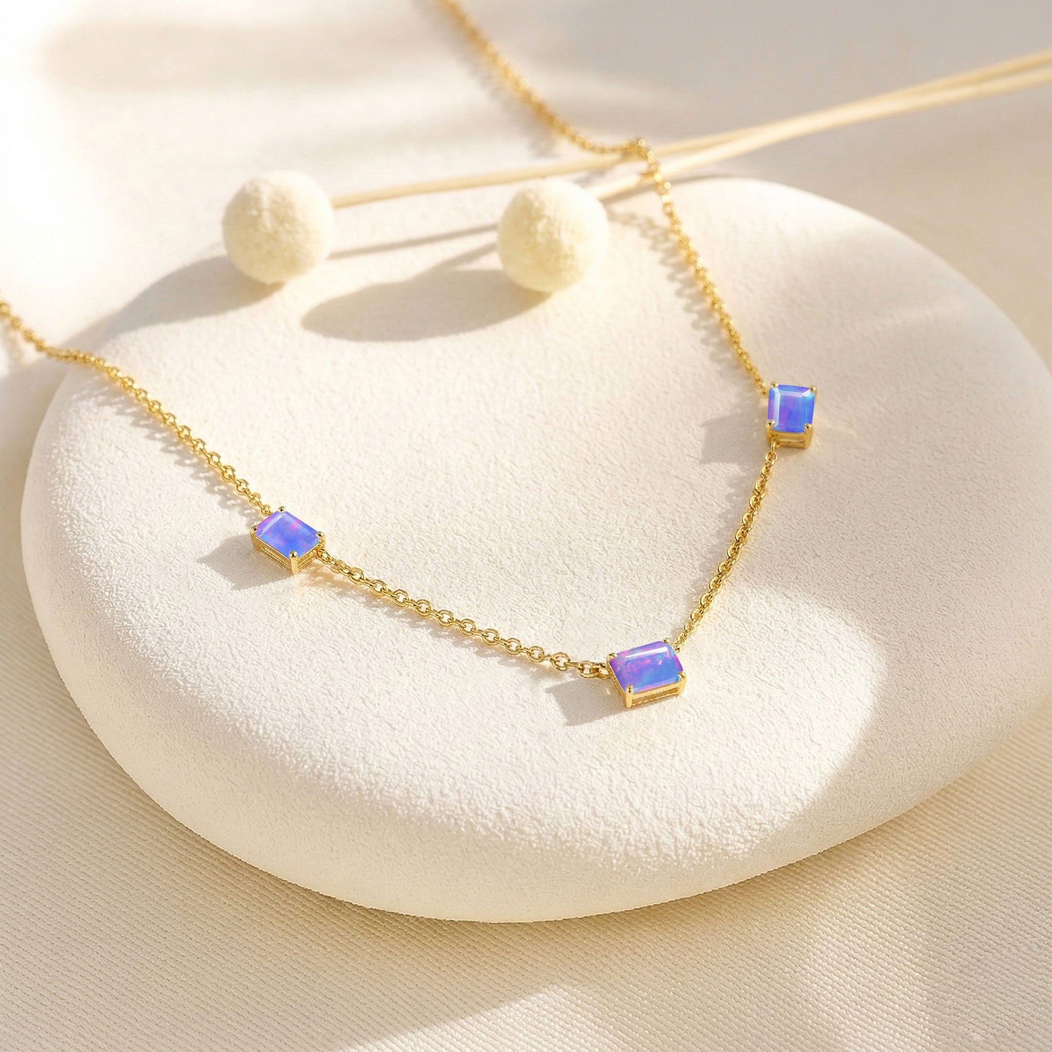 Fine jewelry Natural Lavender Opal station necklace.

