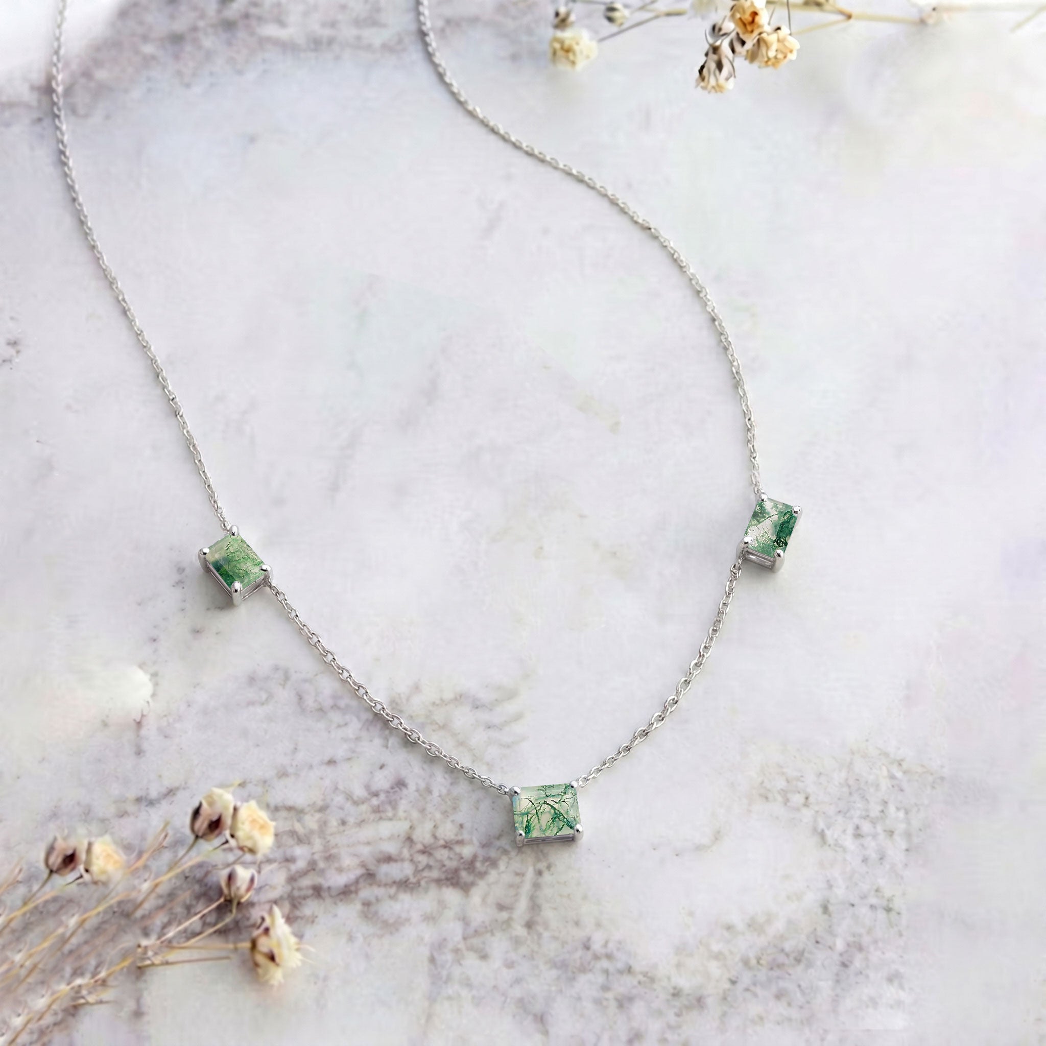 Fine jewelry Moss Agate necklace in Yellow Gold Filled.
