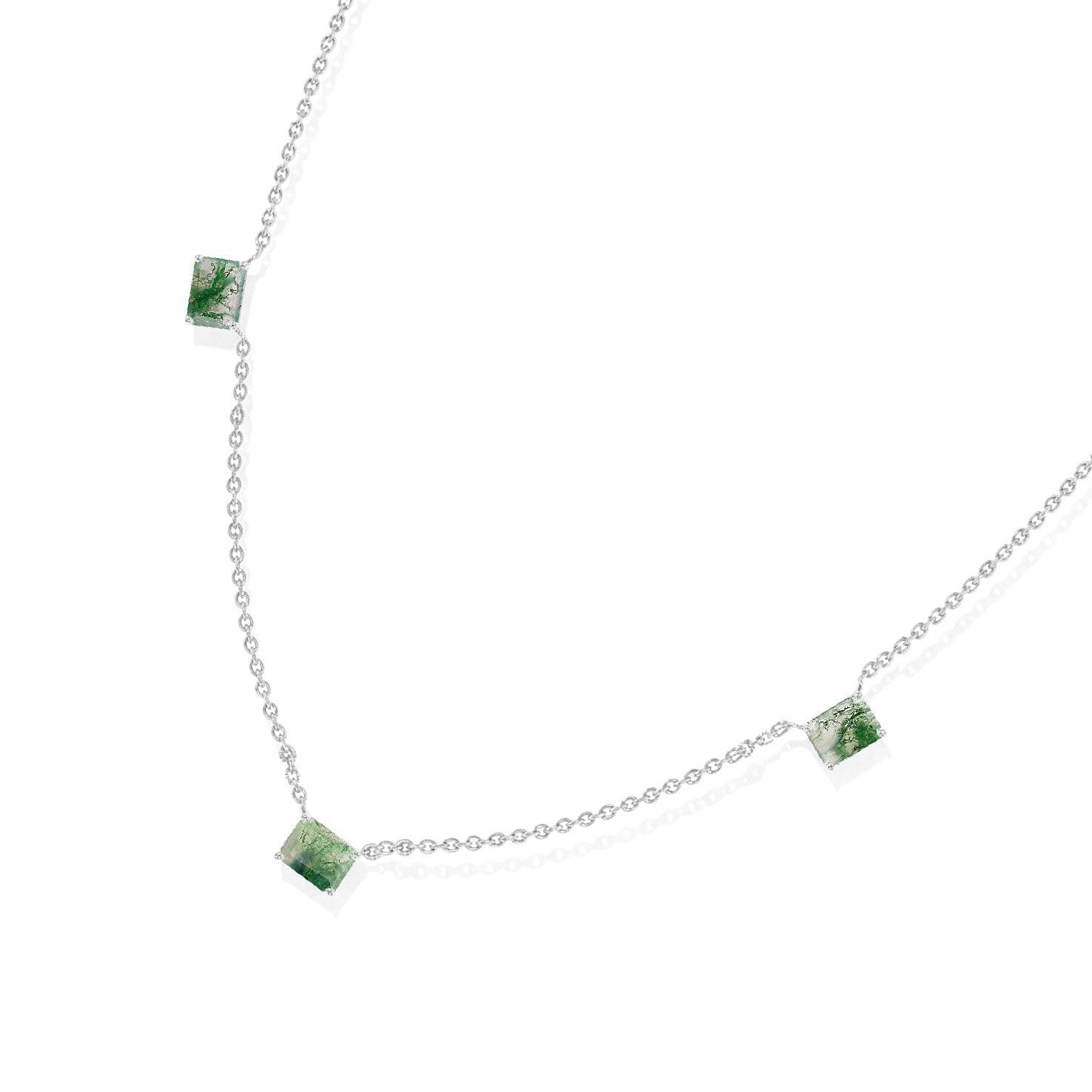 Artisan Moss Agate gemstone necklace with timeless station design.
