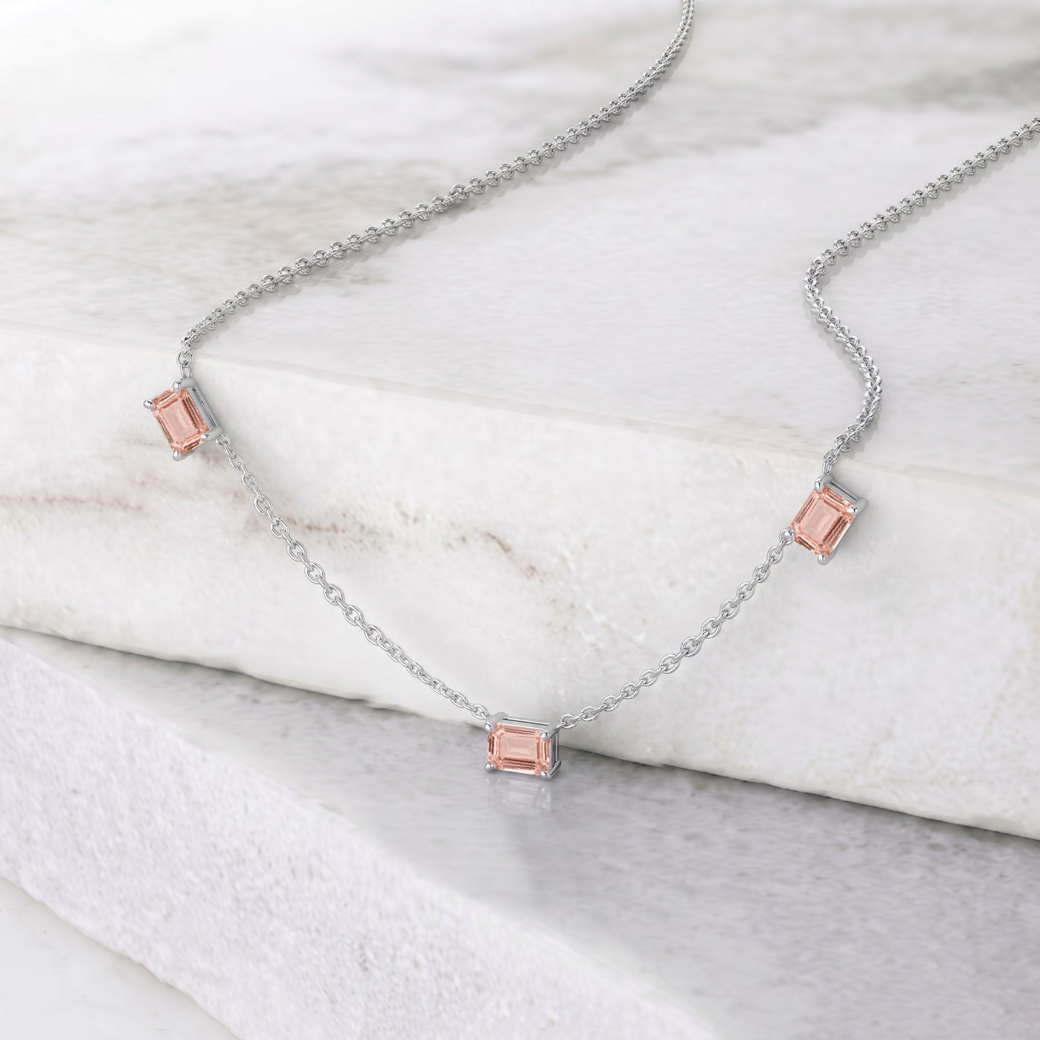 Handmade Morganite gemstone necklace available in Sterling Silver and Gold Filled.
