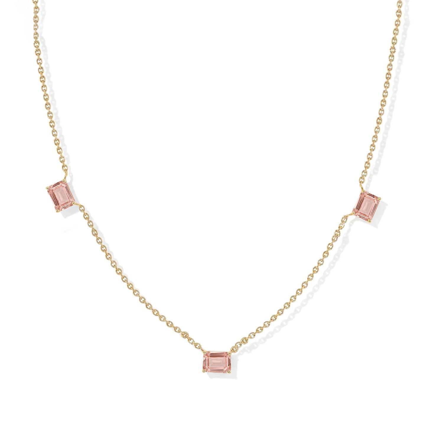 Three stone Morganite birthstone style necklace handmade in 925 Sterling Silver
