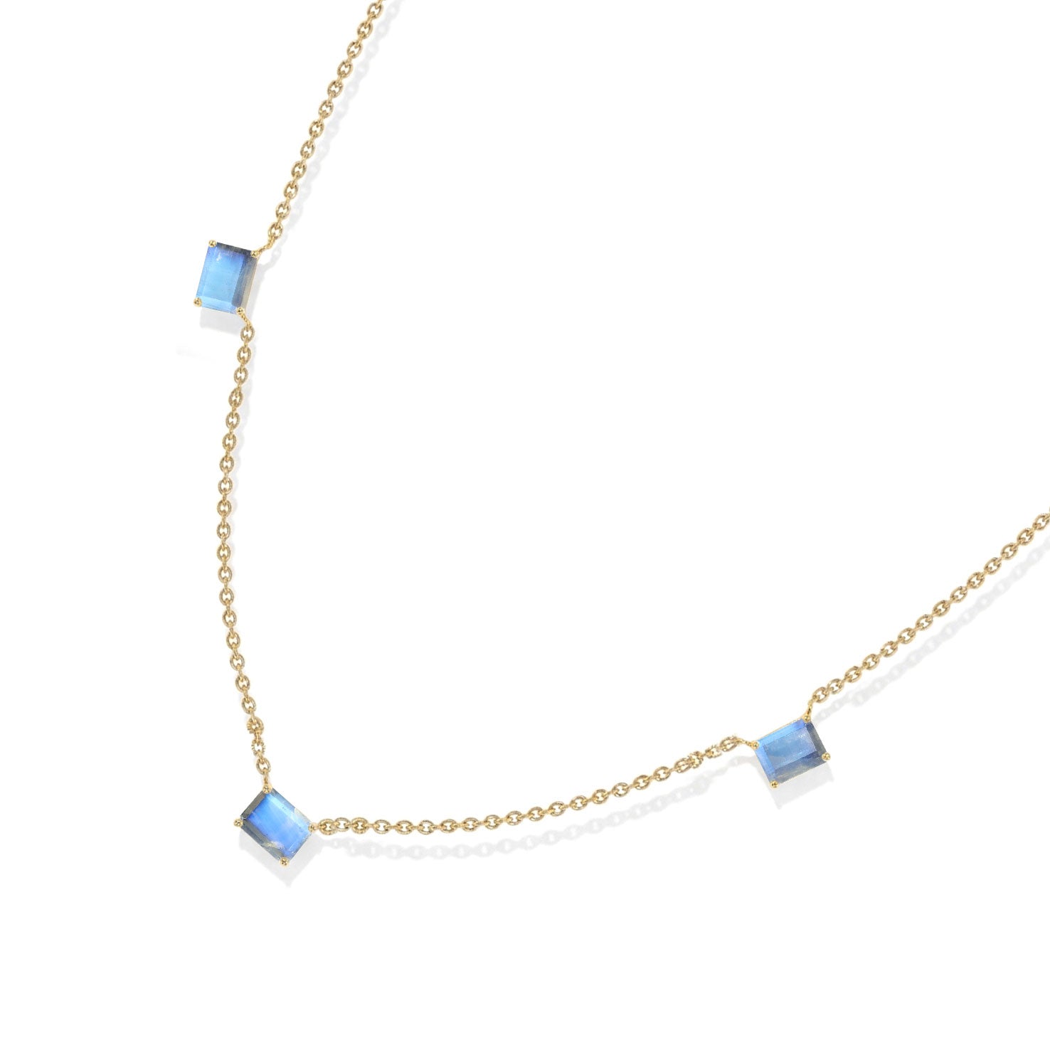 Genuine Moonstone gemstone necklace in 925 Sterling Silver with three octagon-cut gemstones
