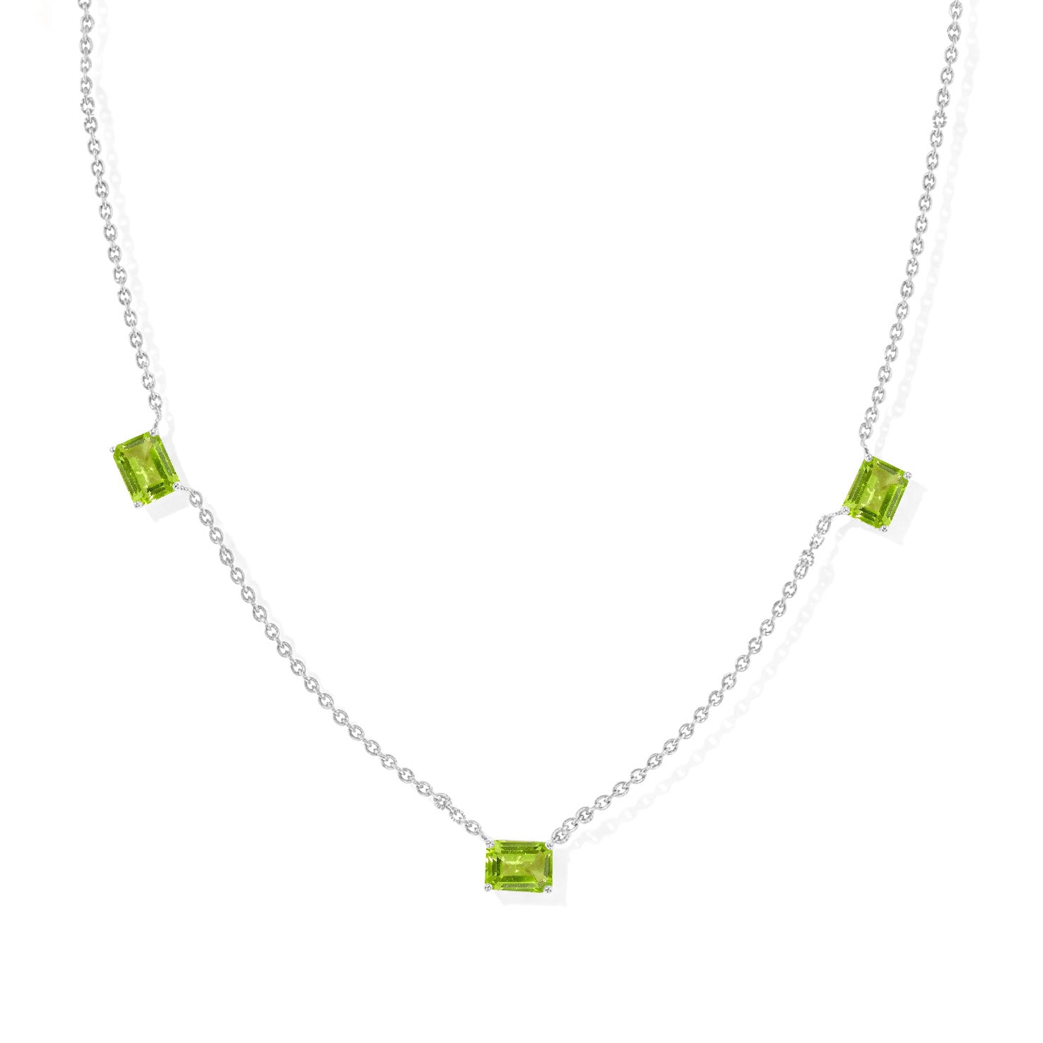 "AAA Peridot three stone octagon station necklace
