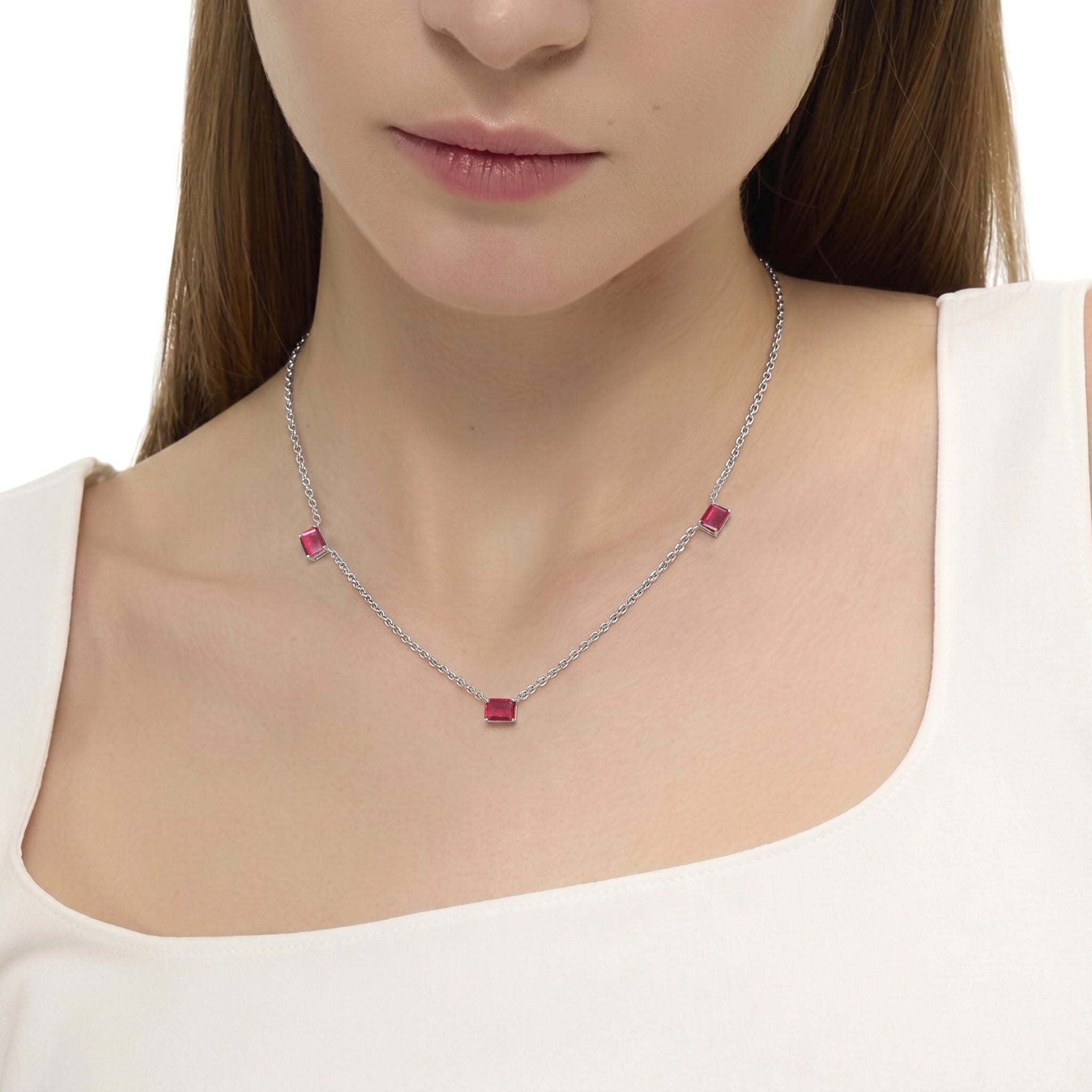 Three stone Pink Tourmaline birthstone necklace
