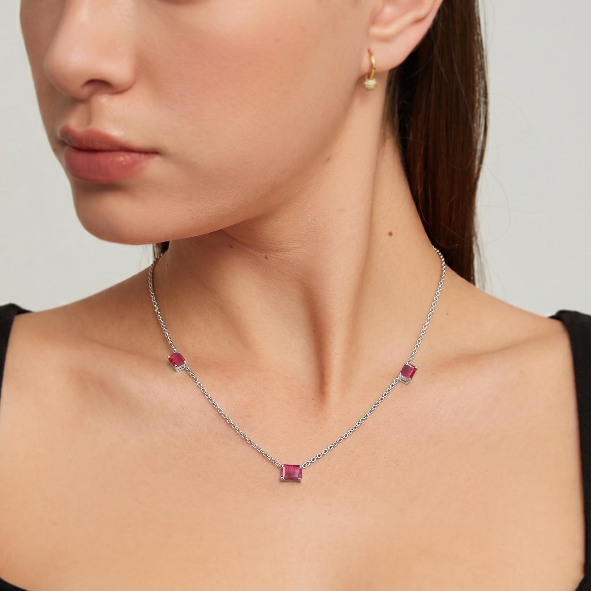 Natural Pink Tourmaline gemstone necklace for women
