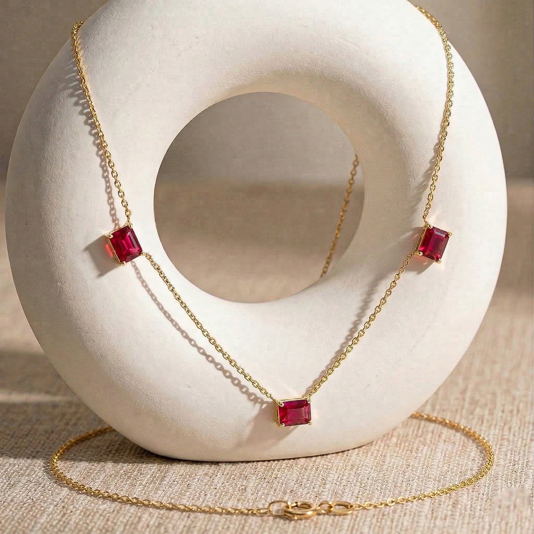 Octagon cut Ruby necklace with vibrant red gemstones for everyday fine jewelry
