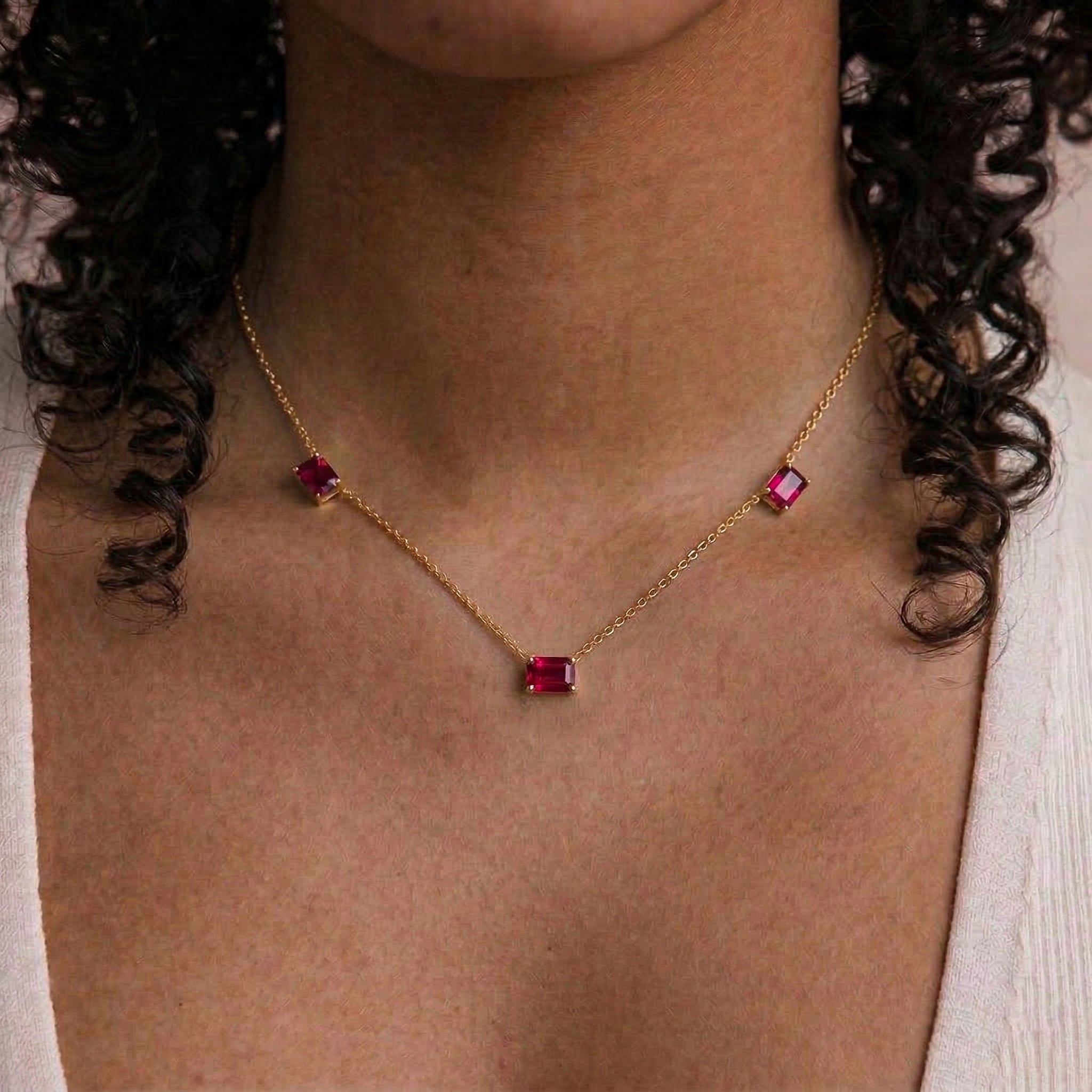 Dainty Ruby gemstone necklace with sterling silver, gold filled, and rose gold options

