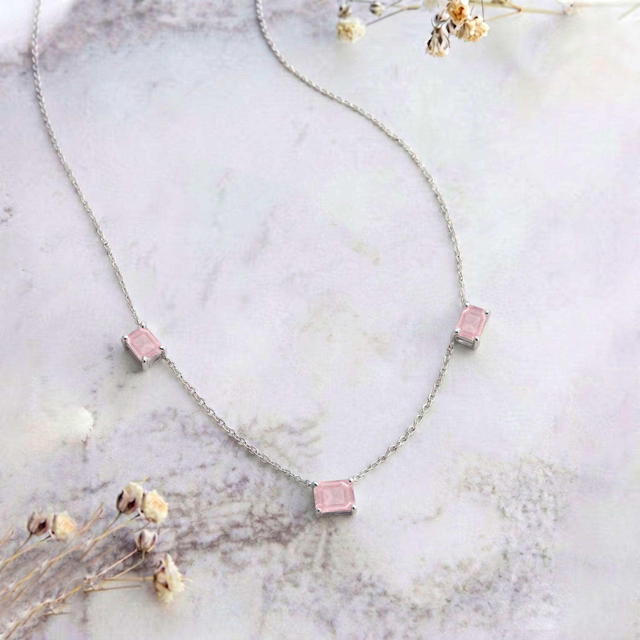 Dainty Rose Quartz station necklace jewelry
