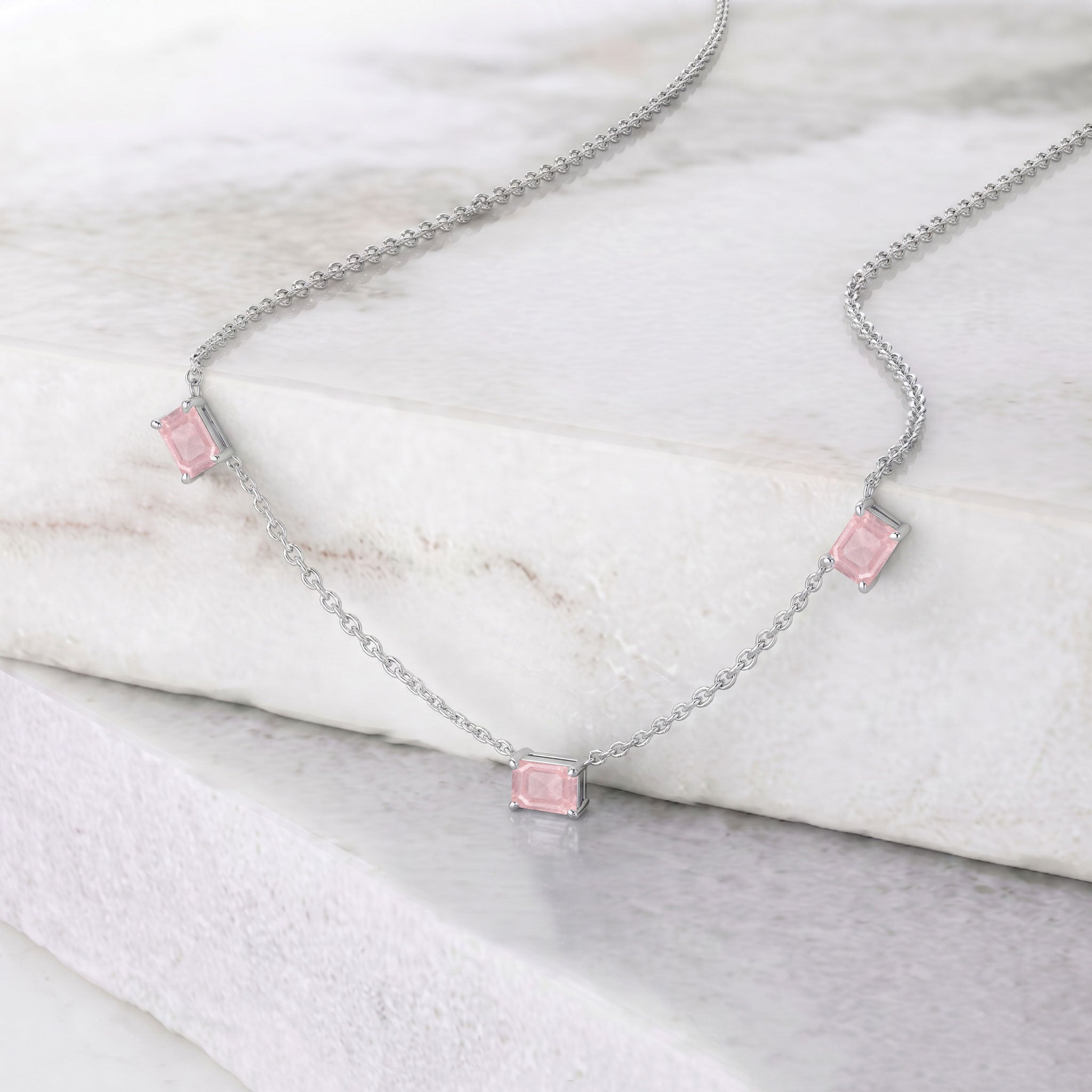 Handmade Rose Quartz necklace with pink gemstones
