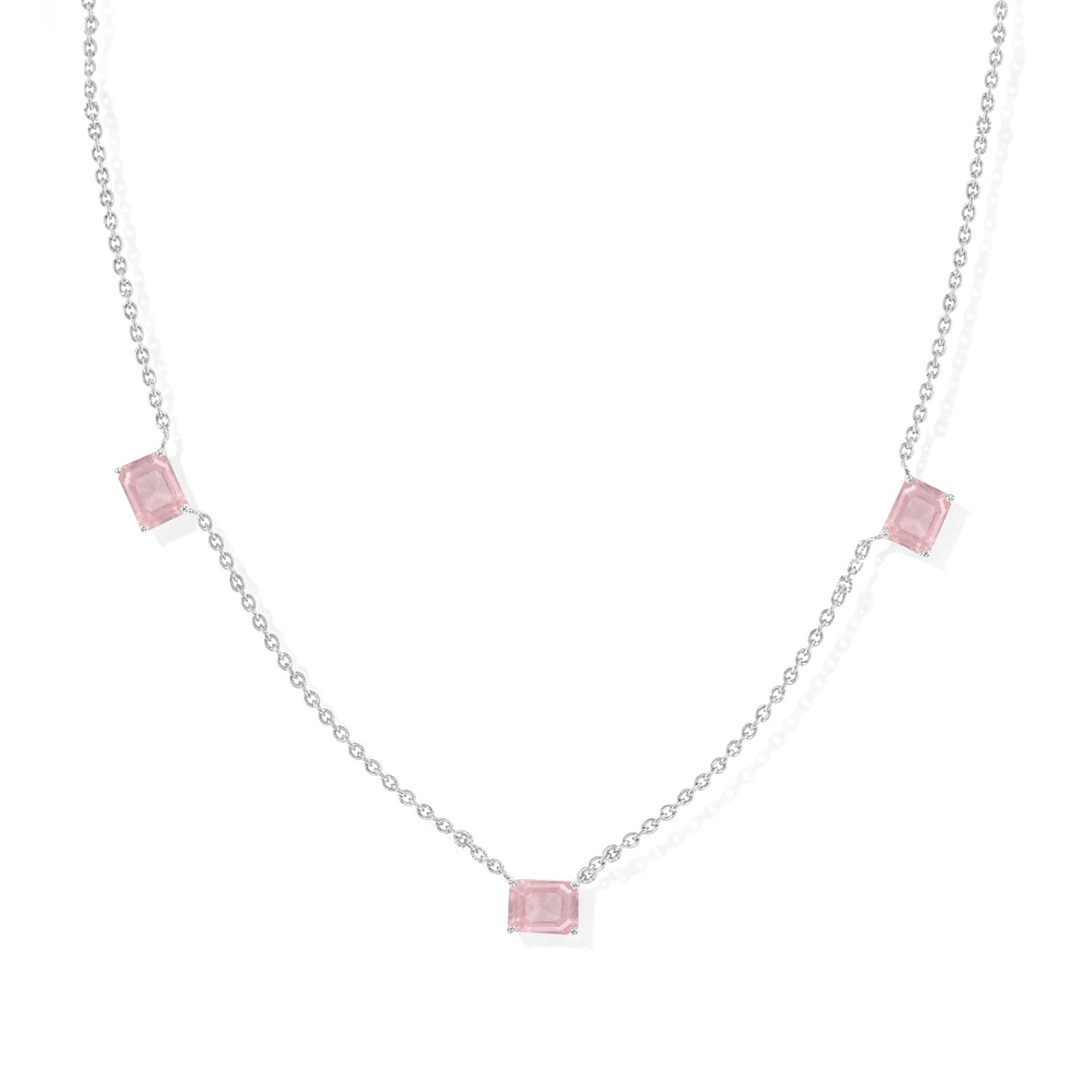 "AAA Rose Quartz three stone octagon necklace
