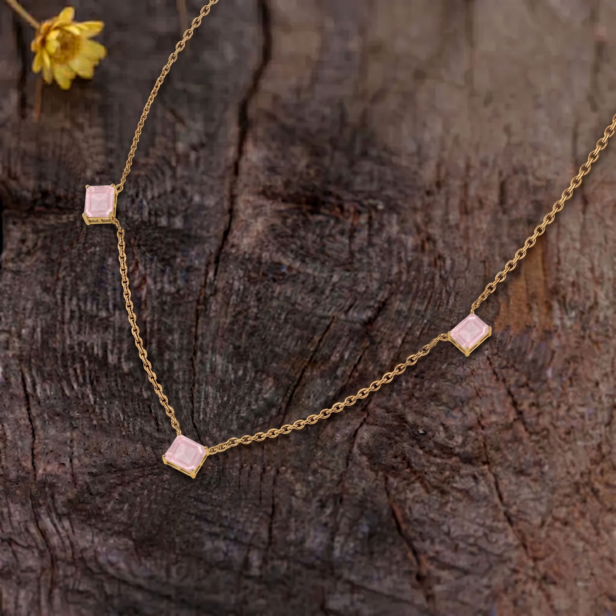 Yellow gold filled Rose Quartz gemstone necklace
