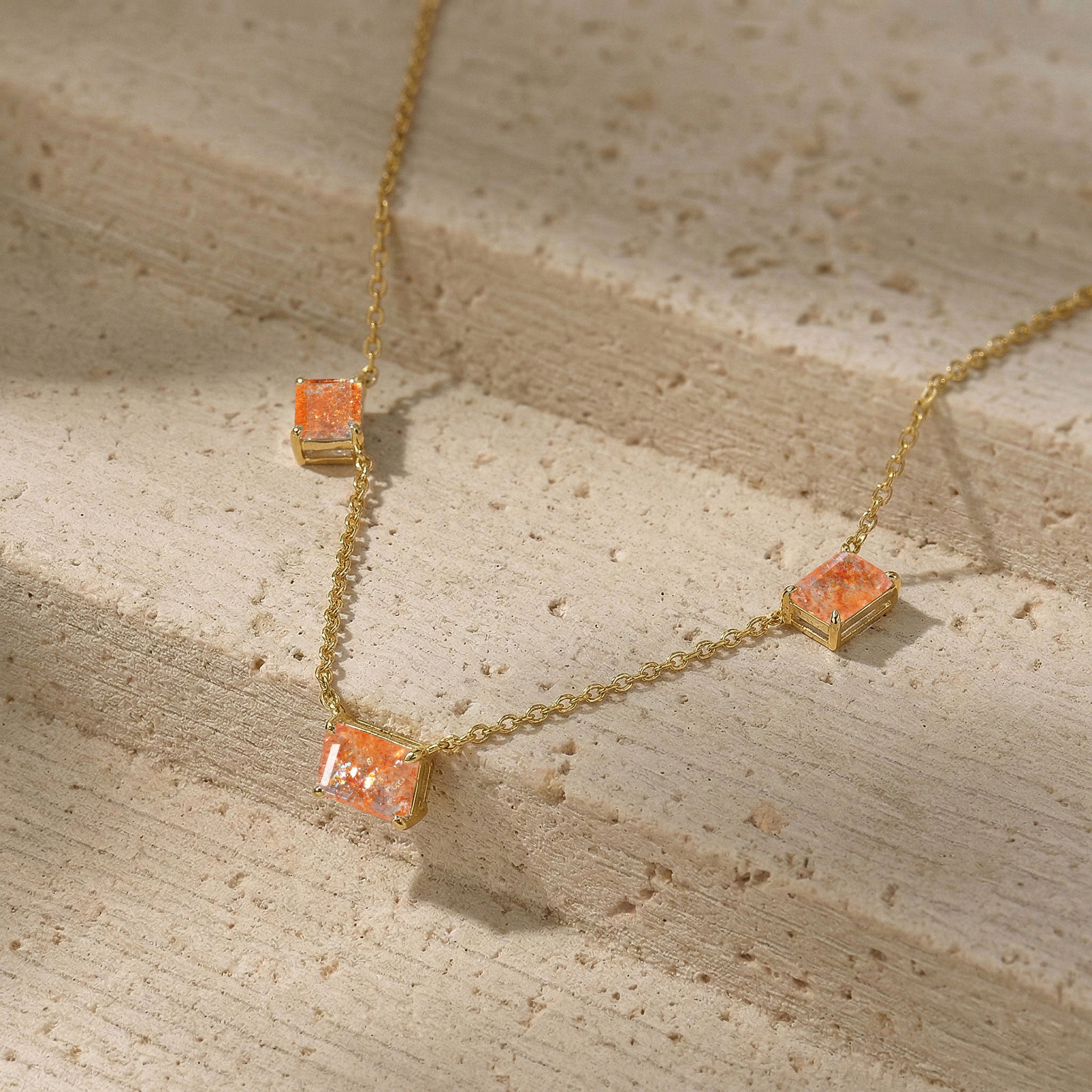 Handmade Sunstone necklace with natural golden gemstones
