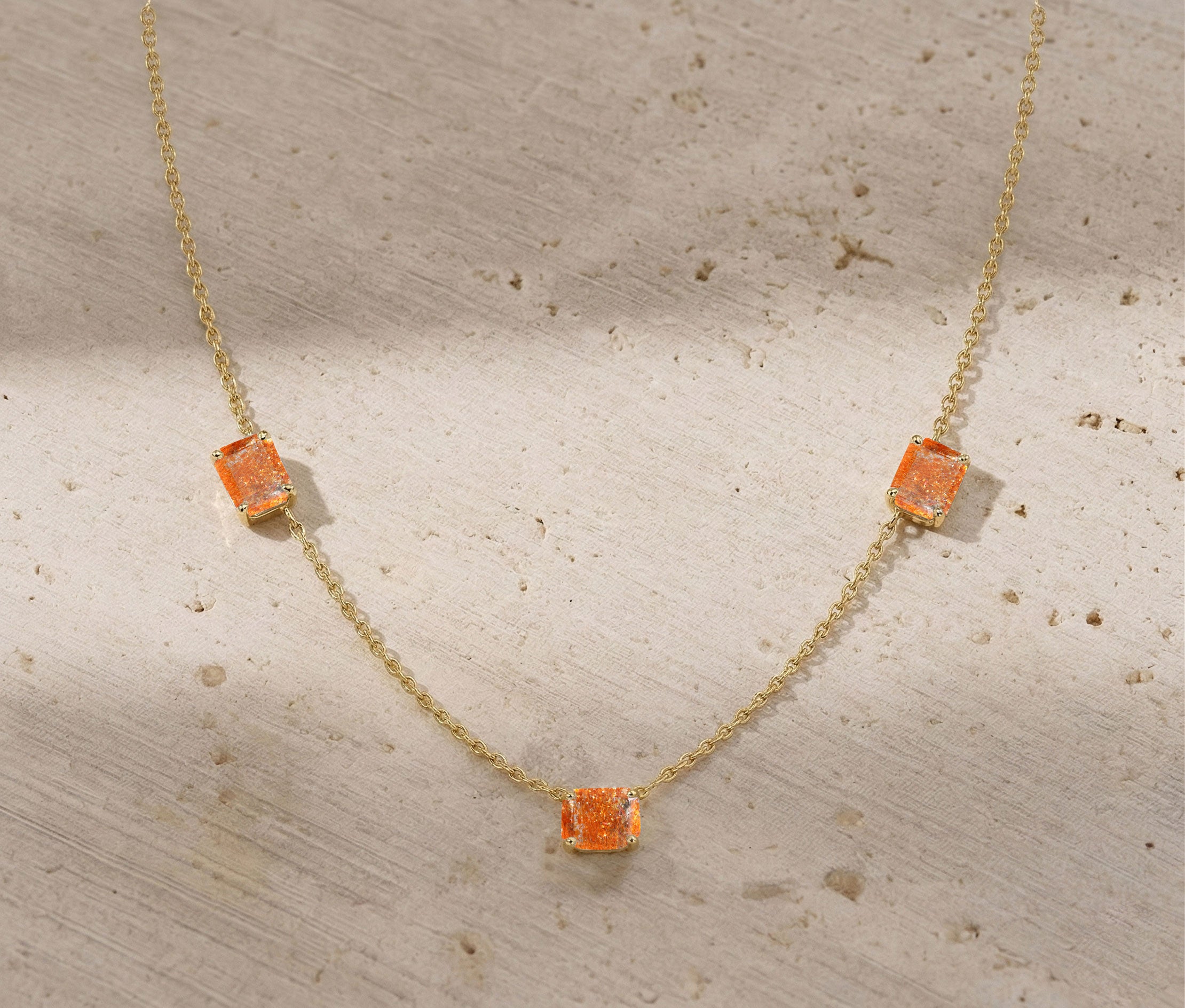 Yellow gold filled Sunstone station necklace
