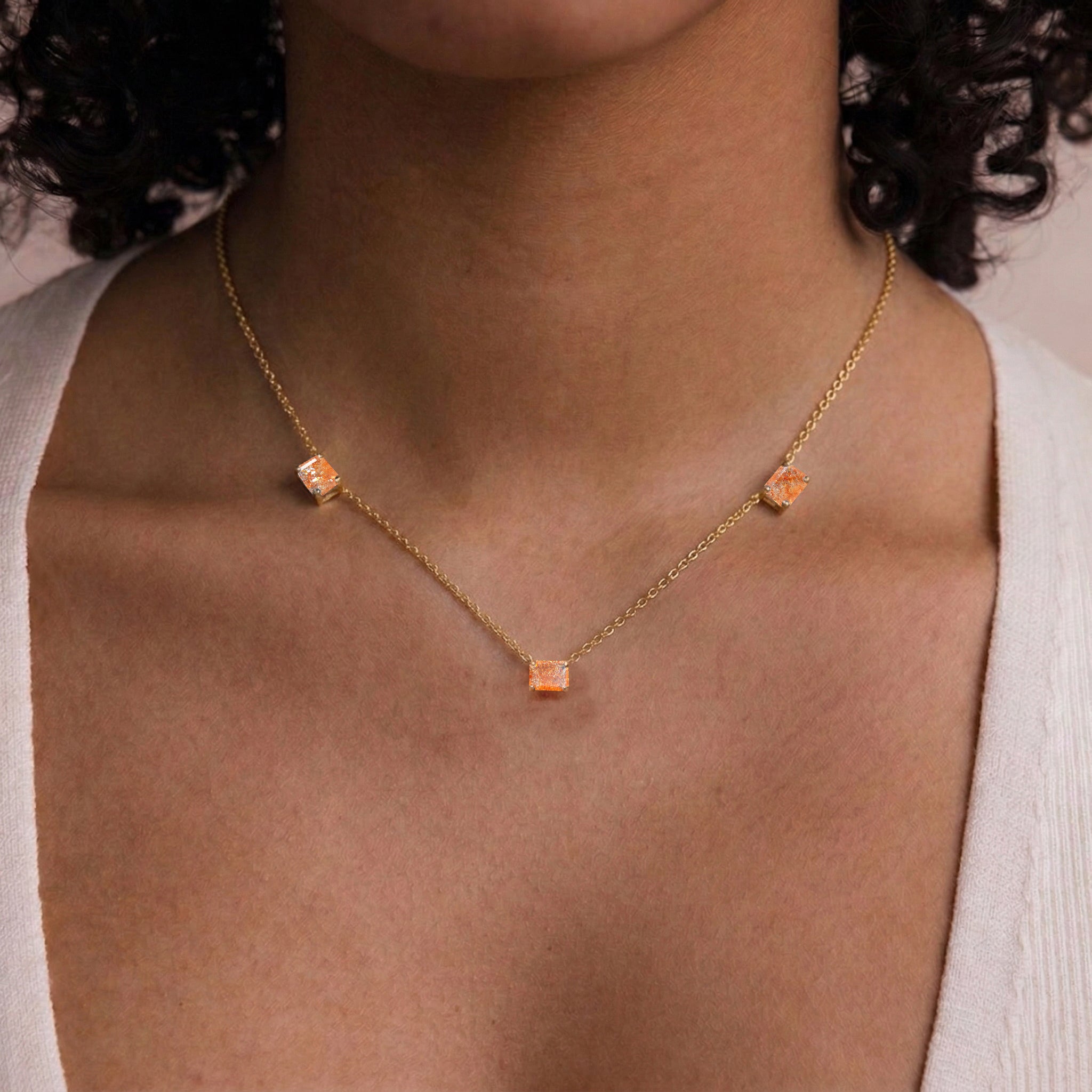 Octagon cut Sunstone gemstone necklace design
