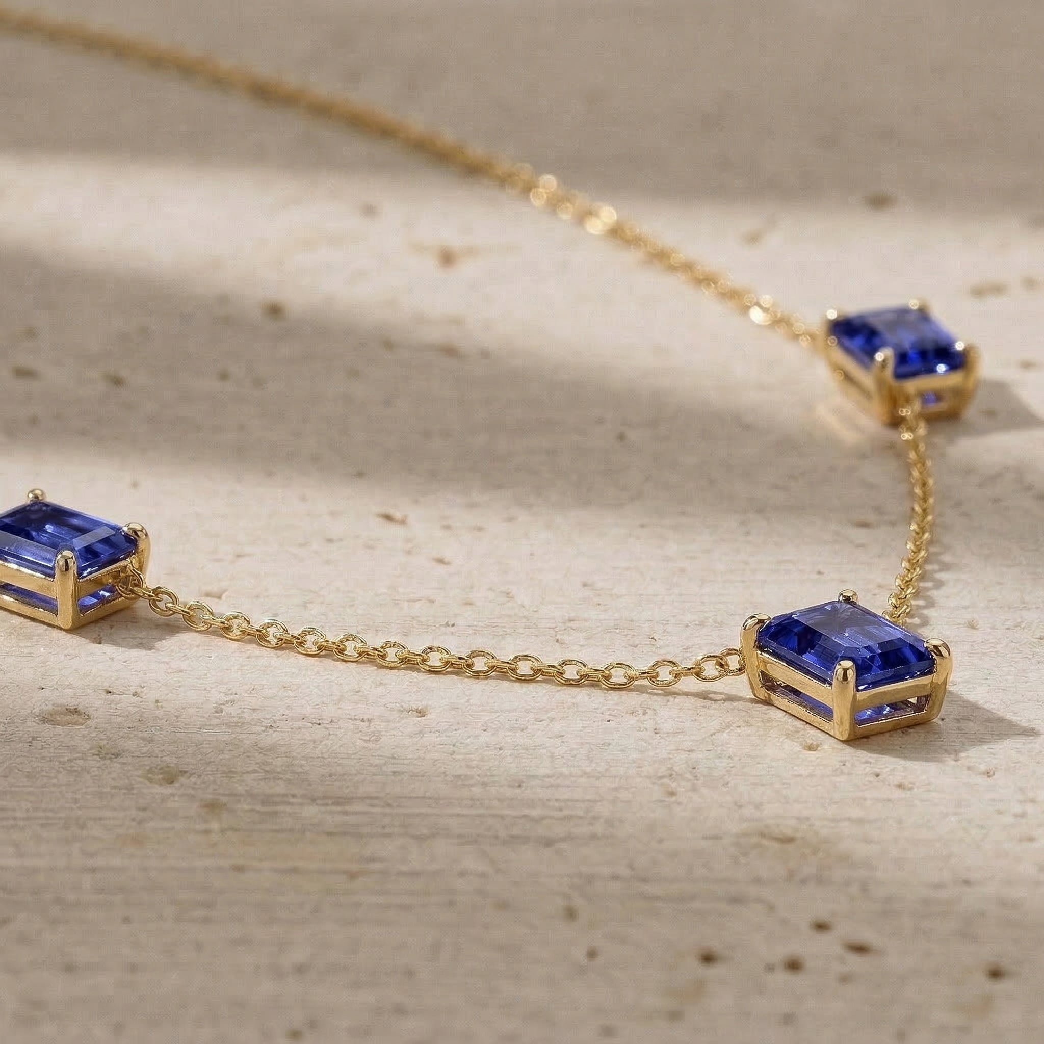 Three stone Tanzanite necklace perfect for birthdays and special occasions
