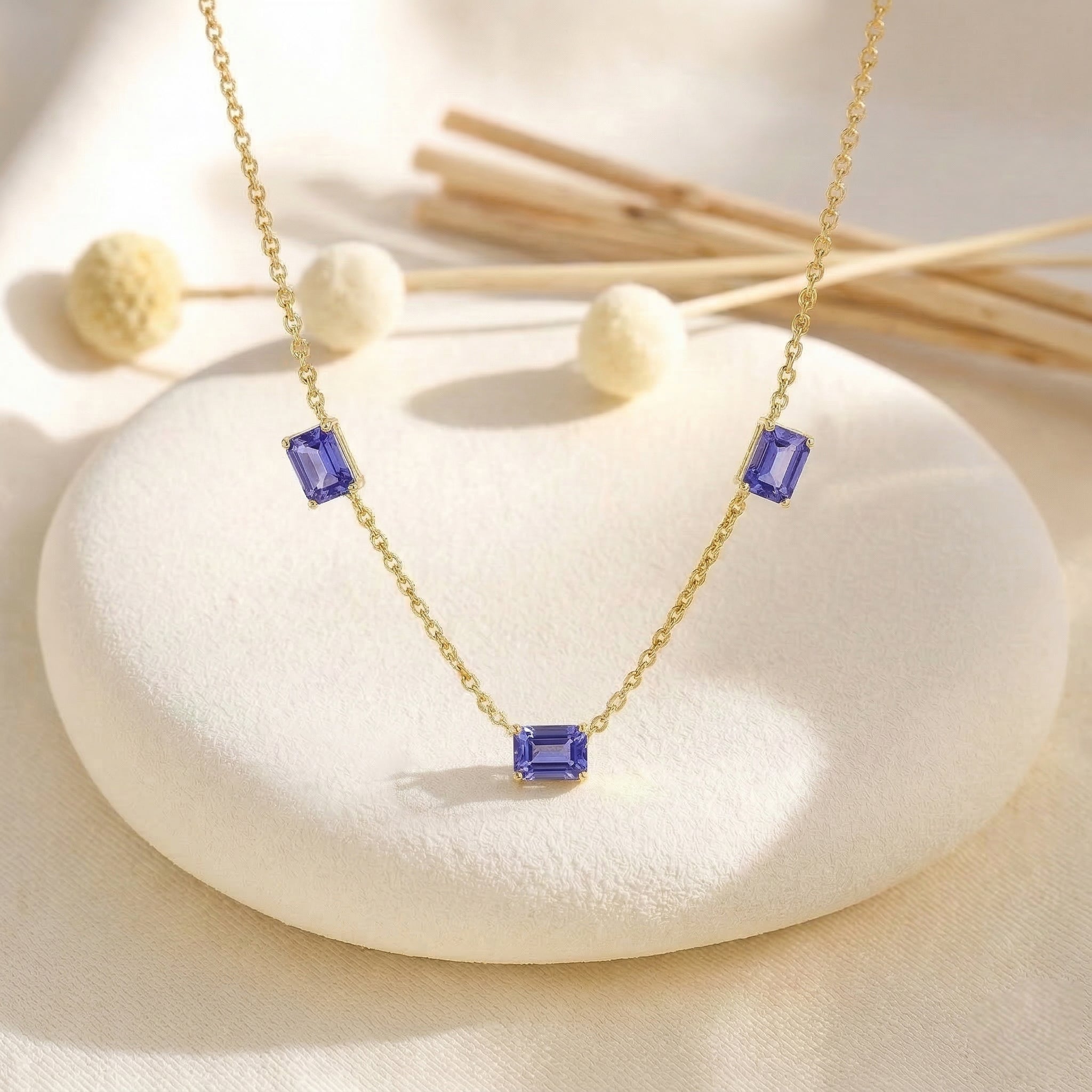 Luxury Tanzanite birthstone necklace with natural gemstone details
