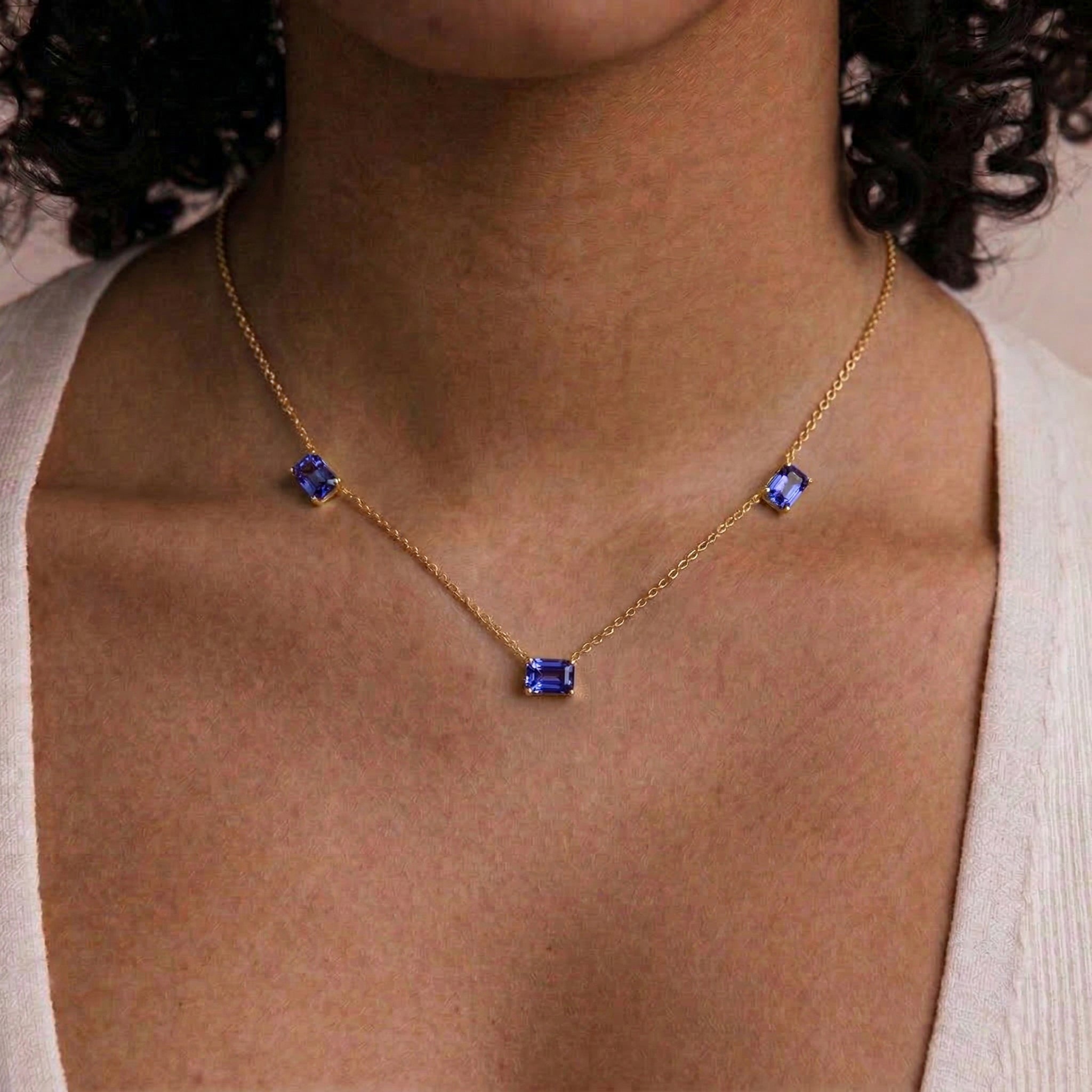 Adjustable Tanzanite gemstone necklace with delicate station design
