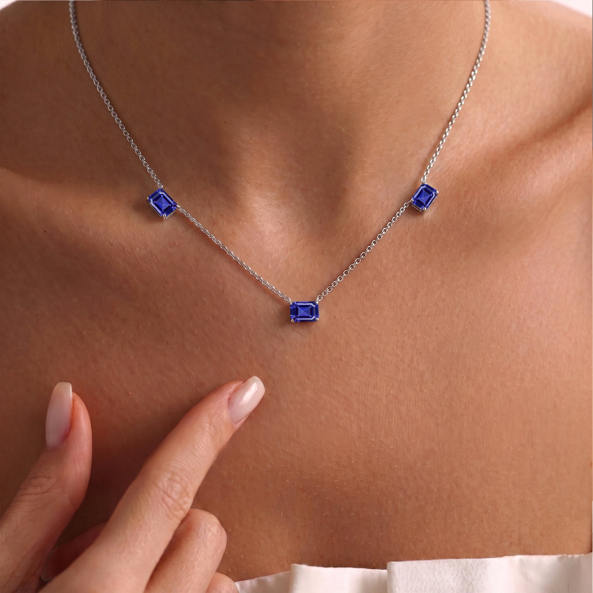 Dainty Tanzanite station necklace with genuine blue purple gemstones
