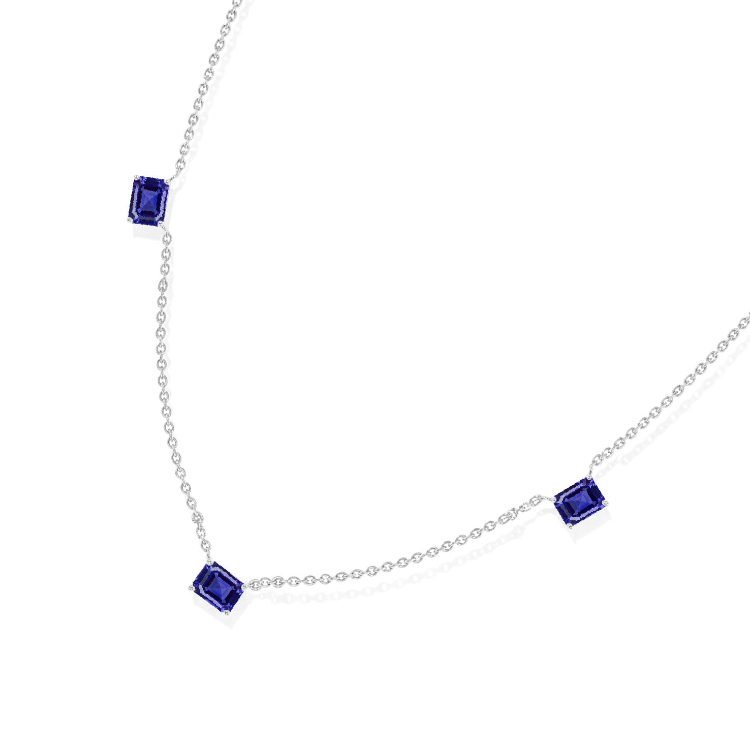 December birthstone Tanzanite necklace with three genuine gemstones in sterling silver