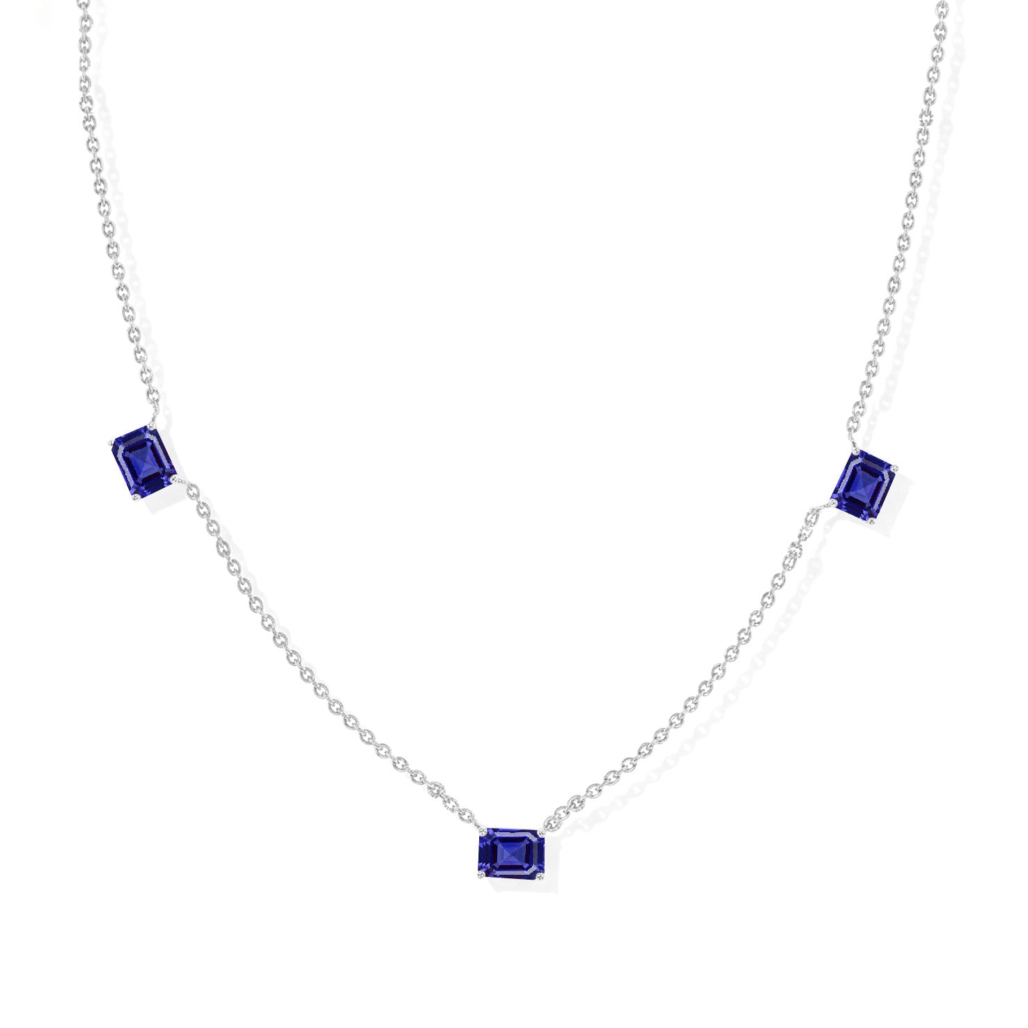 "AAA Tanzanite three stone necklace featuring December birthstone gemstones
