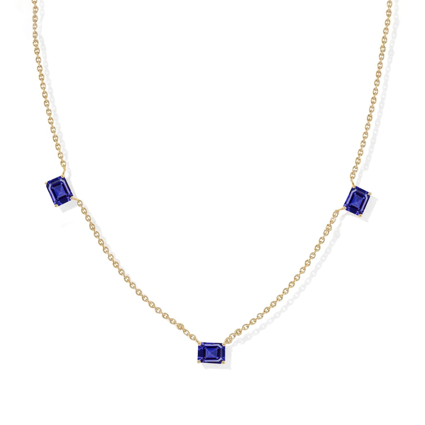 925 Sterling Silver Tanzanite station necklace with three sparkling gemstones
