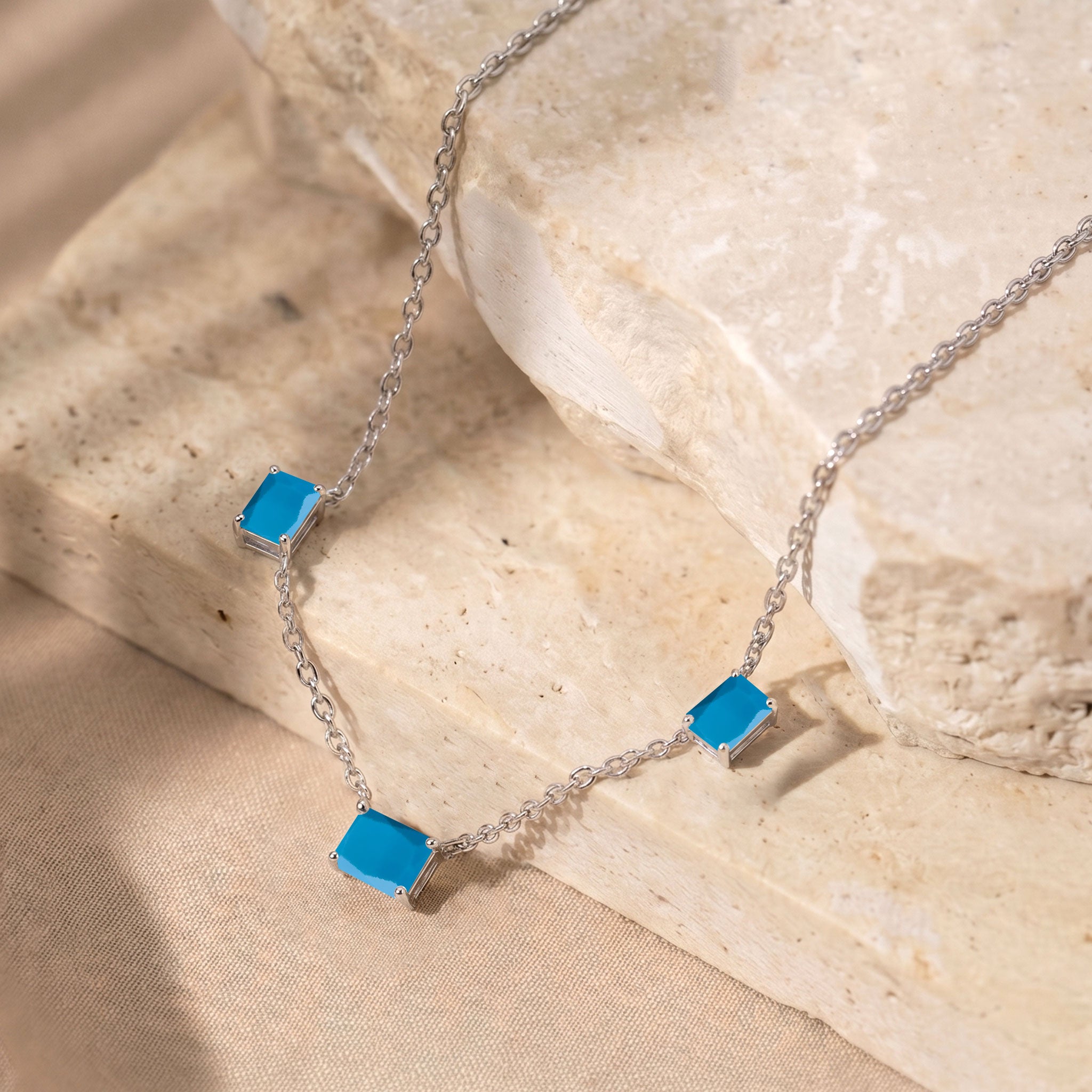 Handmade AAA Turquoise necklace with three gemstone stones
