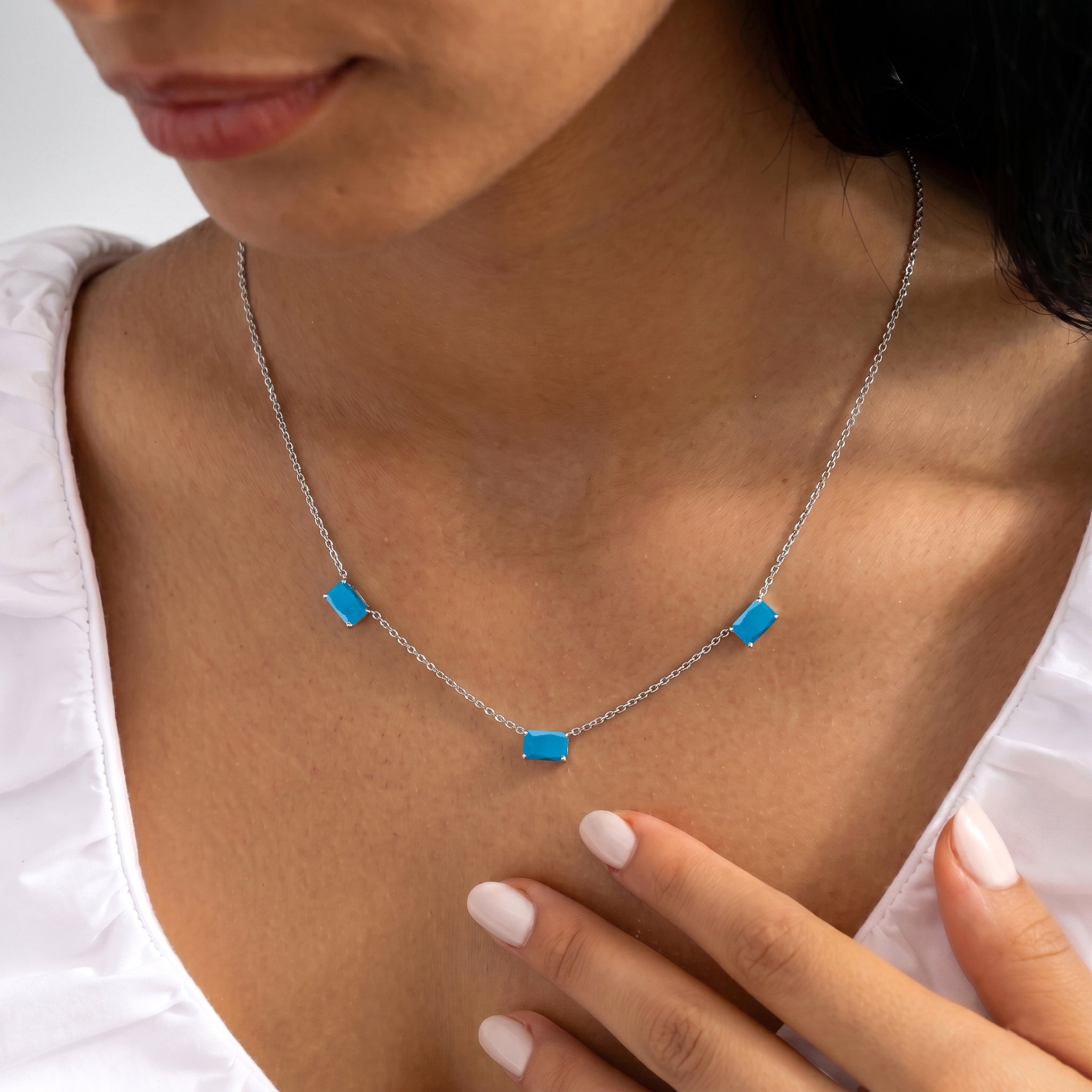 Turquoise December birthstone necklace with blue green gemstones
