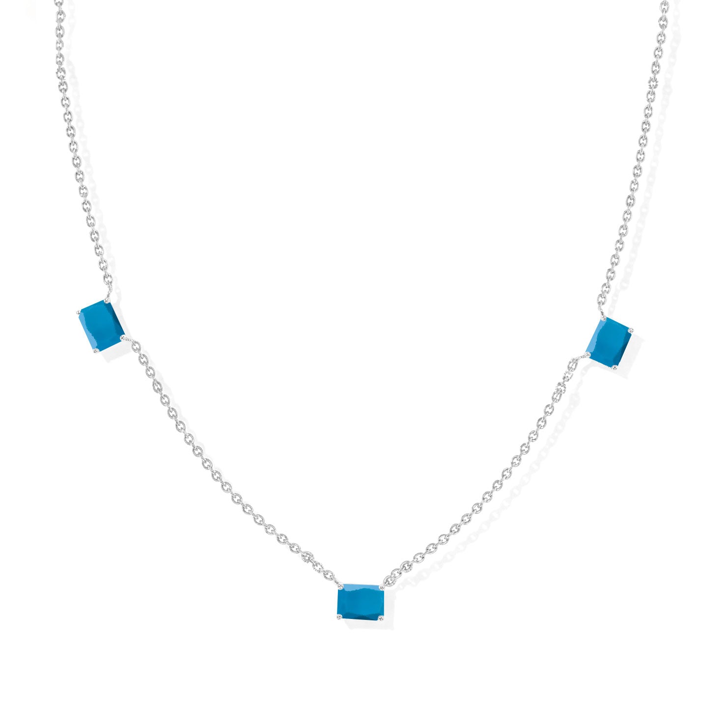 "AAA Turquoise three stone octagon-cut gemstone necklace
